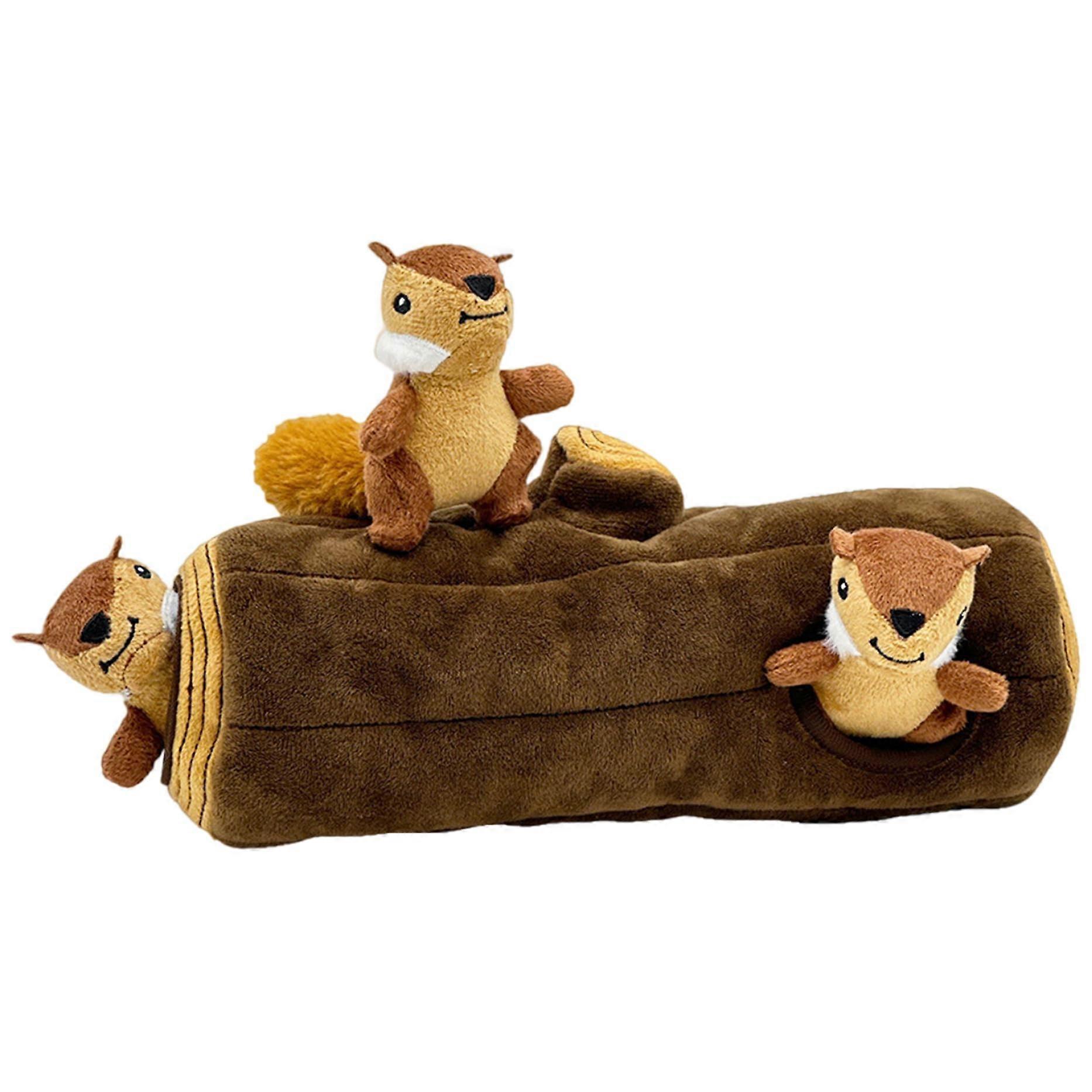 Dog Chew Toys Squirrels With Tree Hole Plush Interactive Toy Hide And Seek 4.2x2x2 In For Small Medium Large Dogs