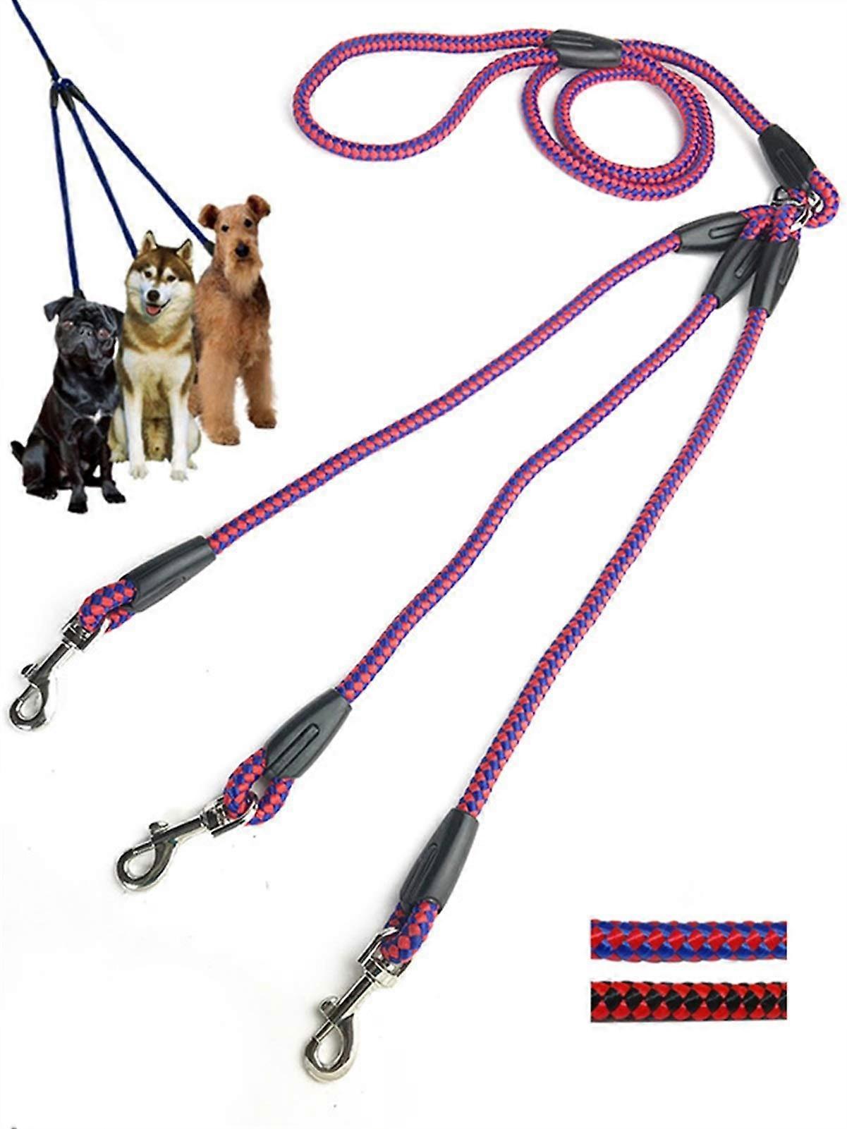 Adjustable Nylon 3 Way NoTangle Triple Dog Leash with Padded Handle (140 cm Pink)