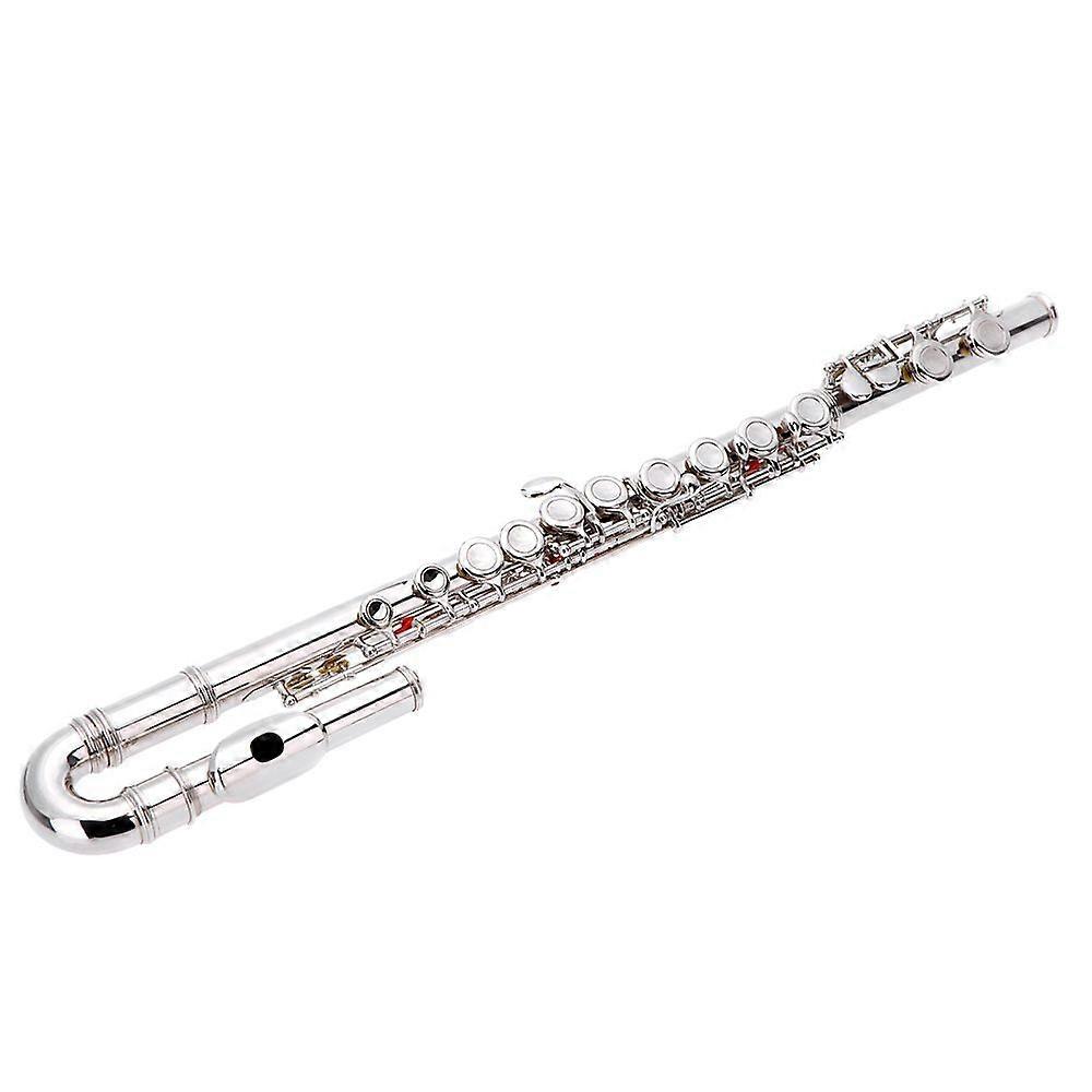 Western Concert Flute Straight U-shaped Head Joint Silver Plated 16 Holes C Key Cupronickel for Children Flautists with Cork Grease Cleaning Cloth Scr