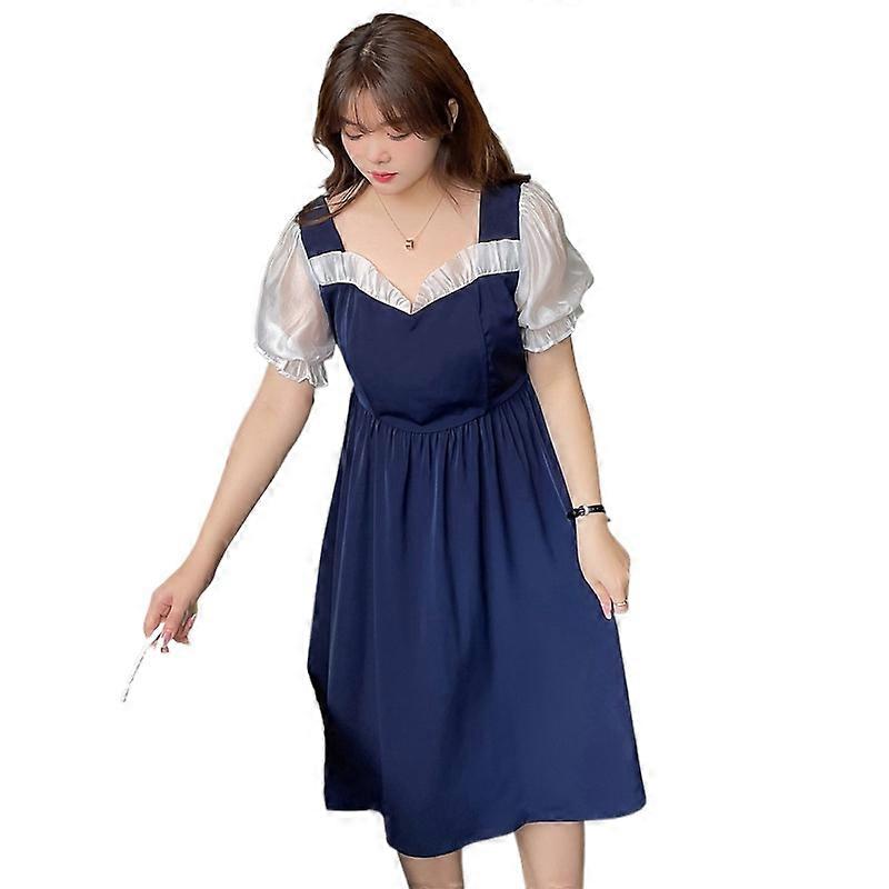2022 Plus Size Damen Zweiteiliges Lace Trim Color Block Kleid für Short Petite