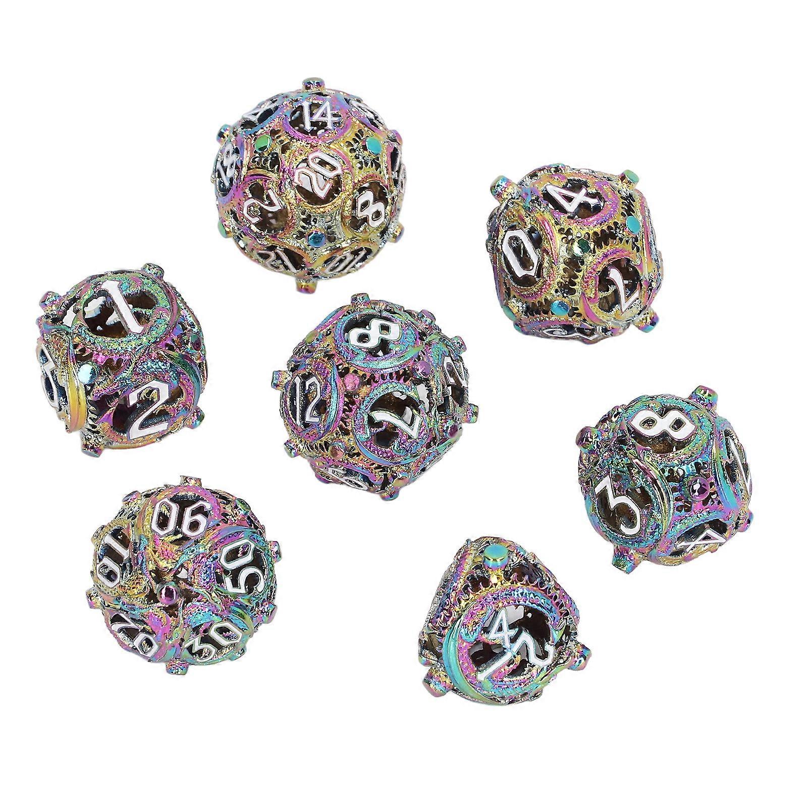 7pcs Hollow Dice Copper Portable nced Rolling Engraved Metal Polyhedral Dice Set for Board Games