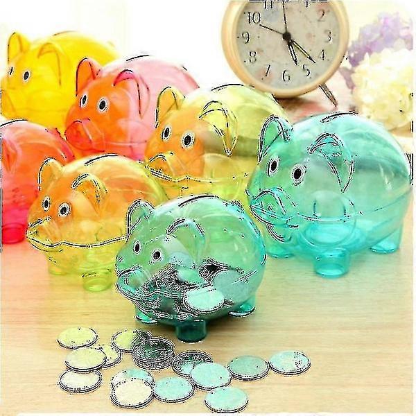 Transparent Plastic Piggy Bank, Pig Shape, Coin Money Saving Box-mxbc