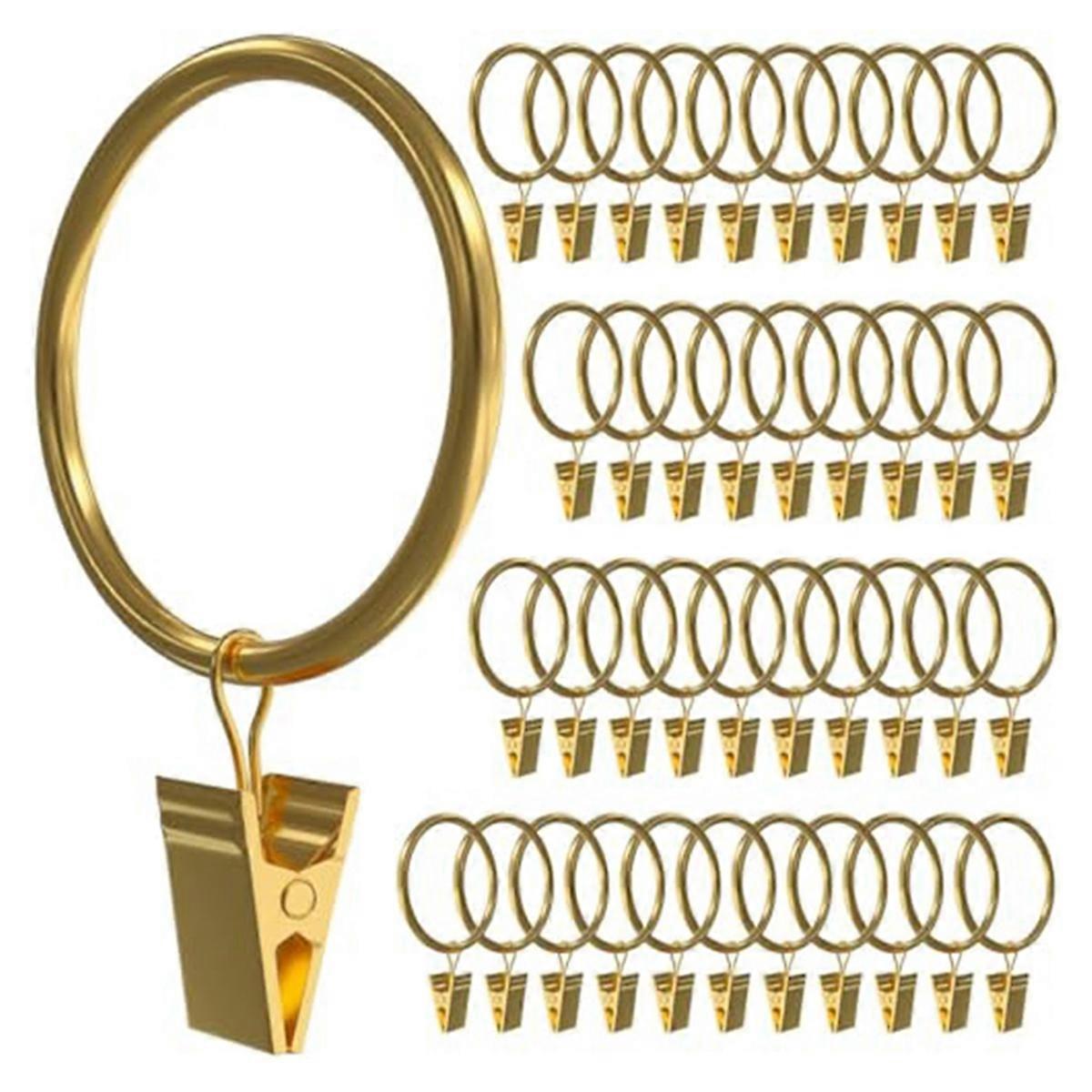 40 PCS Curtain Rings with Clips, Rings Hooks,1.5 Inch Diameter Fits Up to 1.2 Inch Rod,Drapery Rings Gold
