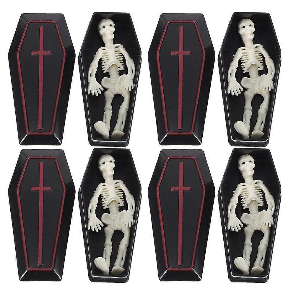 2 Sets Mini Coffin Boxes with Skeleton Models: Halloween Prank Props - Tiny Coffin Tabletop Decor for Pranks Party Favors