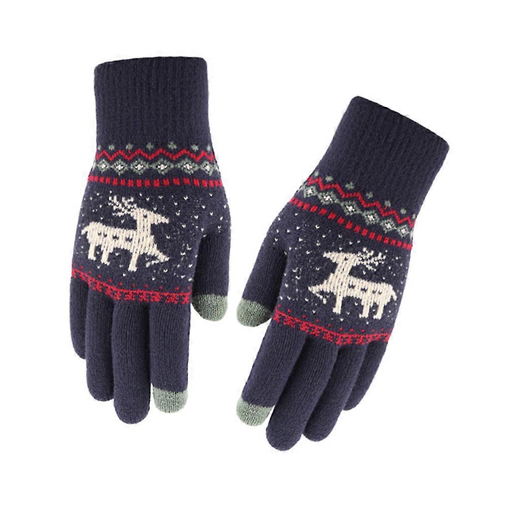 Smartphone Gloves Touch Screen Compatible Knitted Gloves Warm Stretchy Knit Full Finger Winter 1Pair Navy