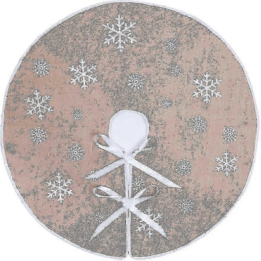 Christmas Tree Skirt Burlap Christmas Tree Foot Mat With White Snowflakes Christmas Tree Skirt Christmas Decorations (khaki, 75cm)-CE
