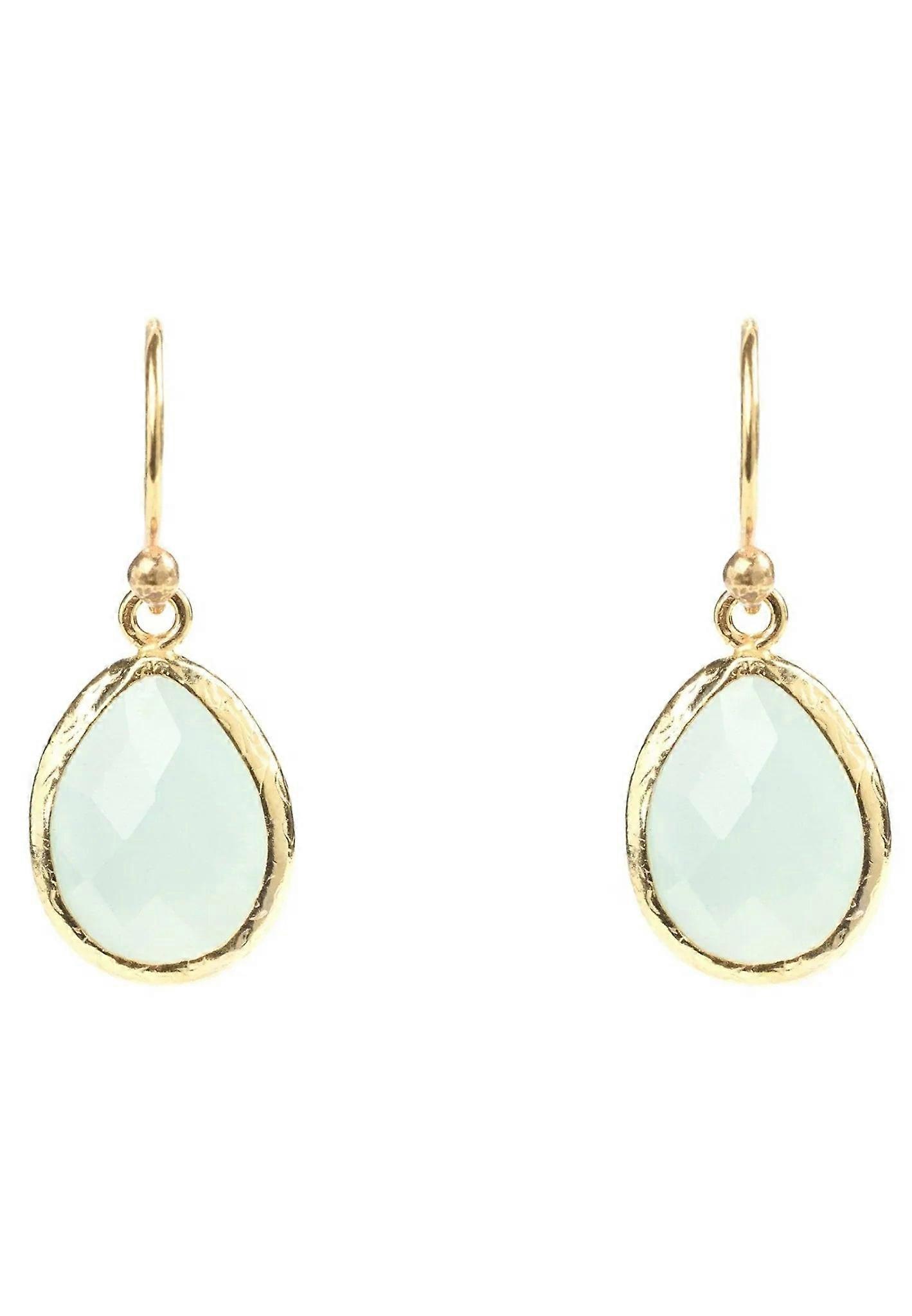 Latelita Women's 925 Sterling Silver and 22ct Gold Drop Earrings with Aqua Chalcedony Stones - 3cm