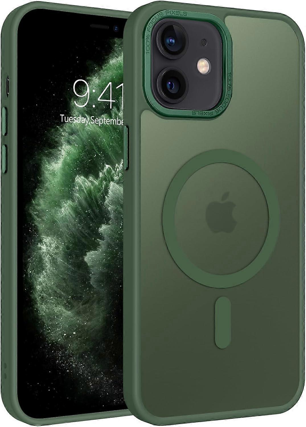 Compatible with iPhone 12 Mini Case - Magsafe Translucent Matte Anti-Scratch Non-Slip Protective Case - Deep Green