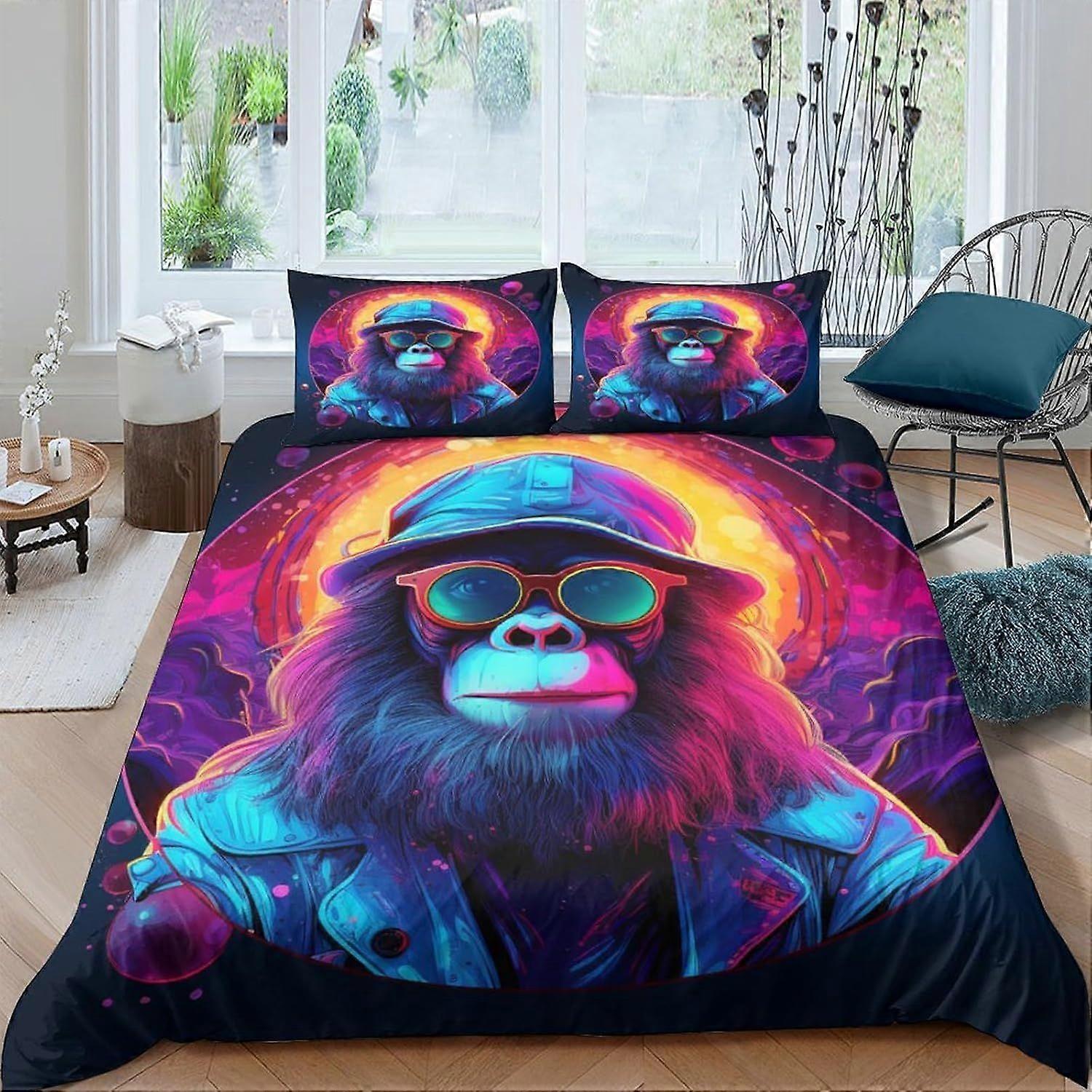 t260 Chimpanzees Duvet Cover Set 3 Piece SetEasy Care And Super Soft Microfiber Design Bedding Sets 3D Printing Pattern Quilt Covers Double + 2 Matchi