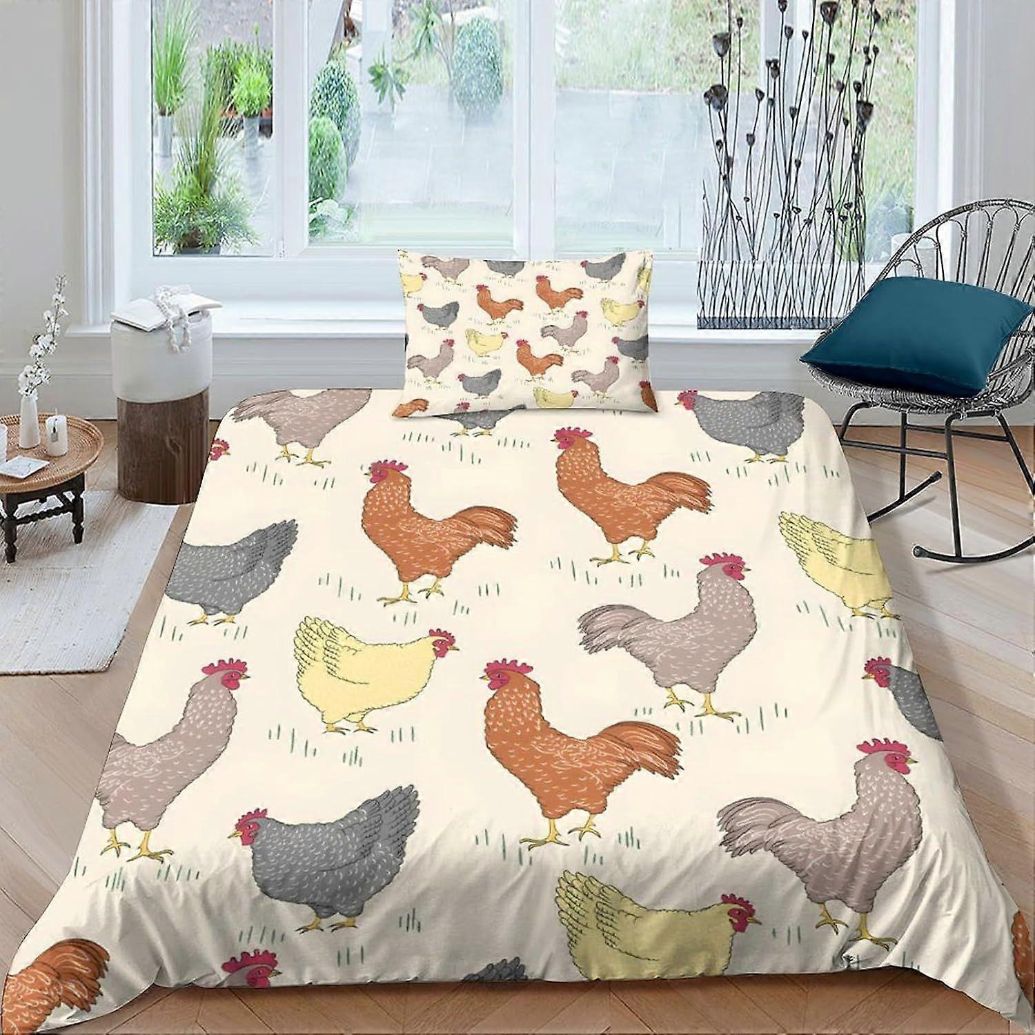 k103 Rooster Avian Waltz Pattern Teens Sängkläder Set, 2st Ultra Soft Påslakan, Microfiber Quilt Cover för pojkar, Flickor, Barn, Vuxna, Heminredning, Andas