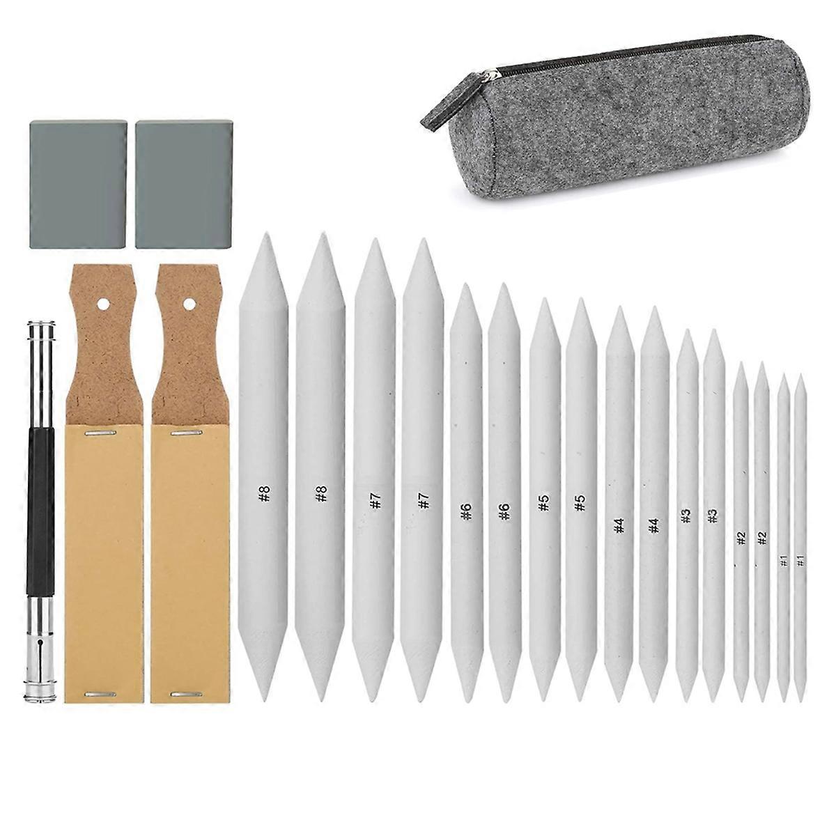 16 Blending Stumps Set with 2 Pencil Sharpeners, 1 Extension Tool