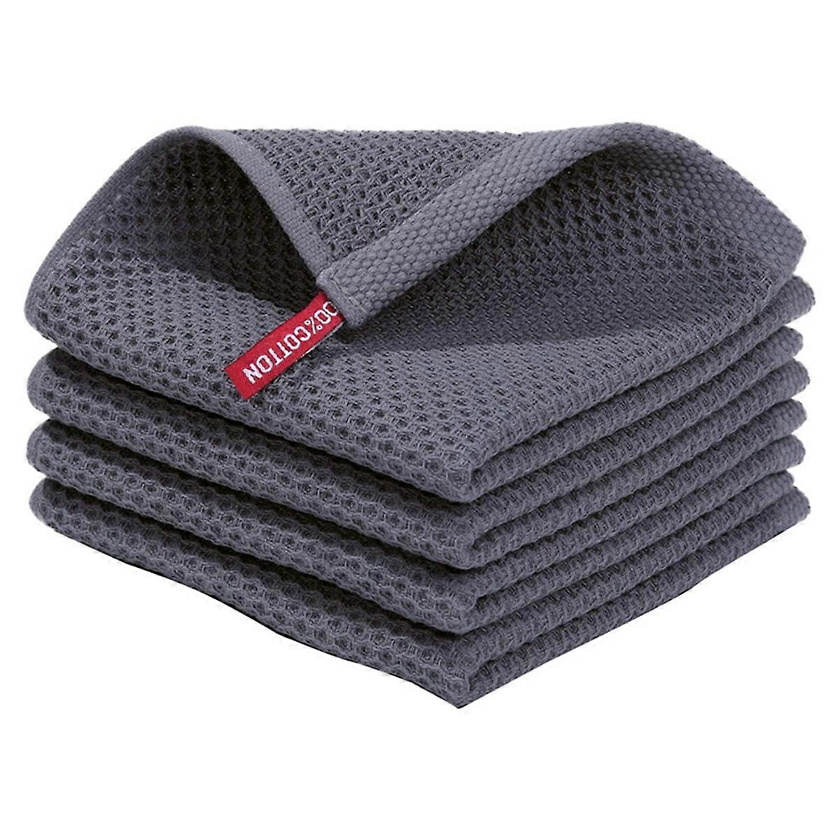 Waffle-Weave Kitchen Dish Cloths, Drying Dish Towels Dark Gray