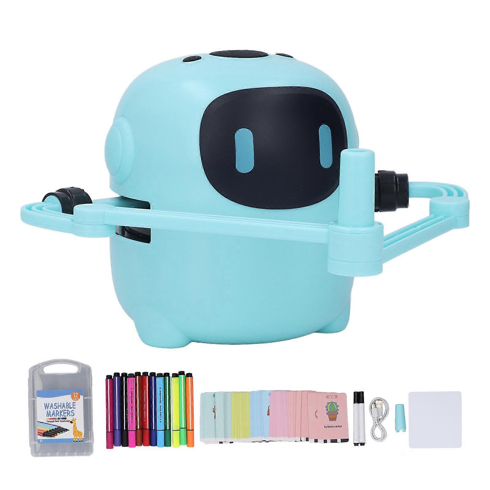 Interactive Drawing Robot for Kids Educational Smart Toy with Self Drawing Function 100 Drawing Cards 14 Pens Blue Kindergarten Creativity Tool