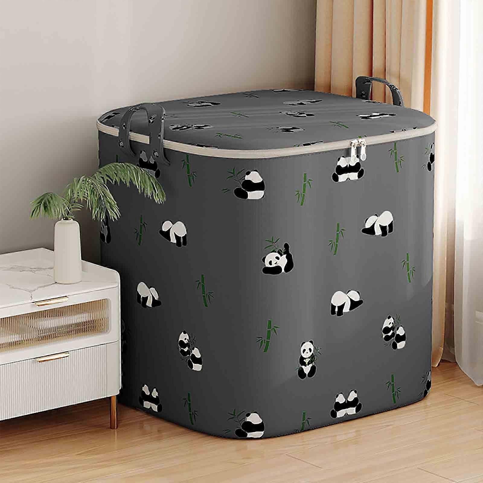 Cute Pandas Storage Bags, Foldable with Zipper & Handle, Stackable Bins for Clothes, Blankets, Pillows - 24"L x 20"W x 28"H