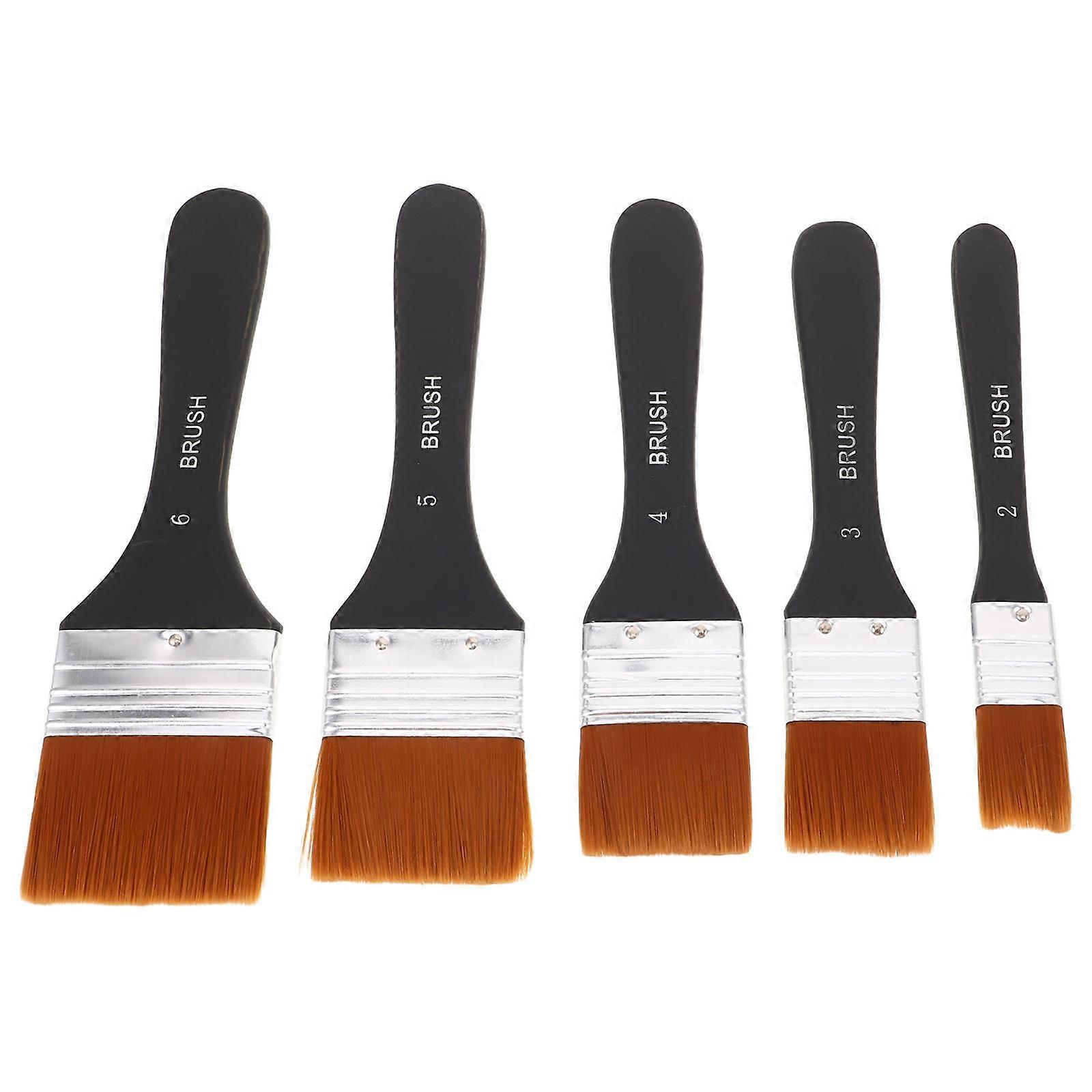 Nylon Flat Brush Set 5Pcs For Professional And Hobbyist Use Includes Black Wooden Handle Perfect For Base Coating On Canvas