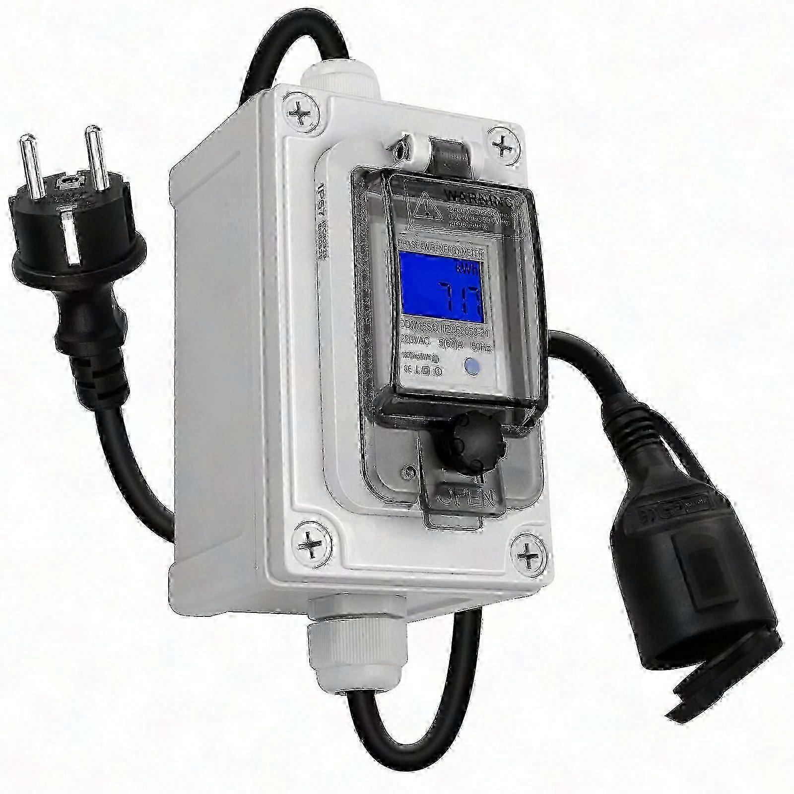 60A 230V Waterproof Digital Power Meter, Mobile Kilowatt Monitor