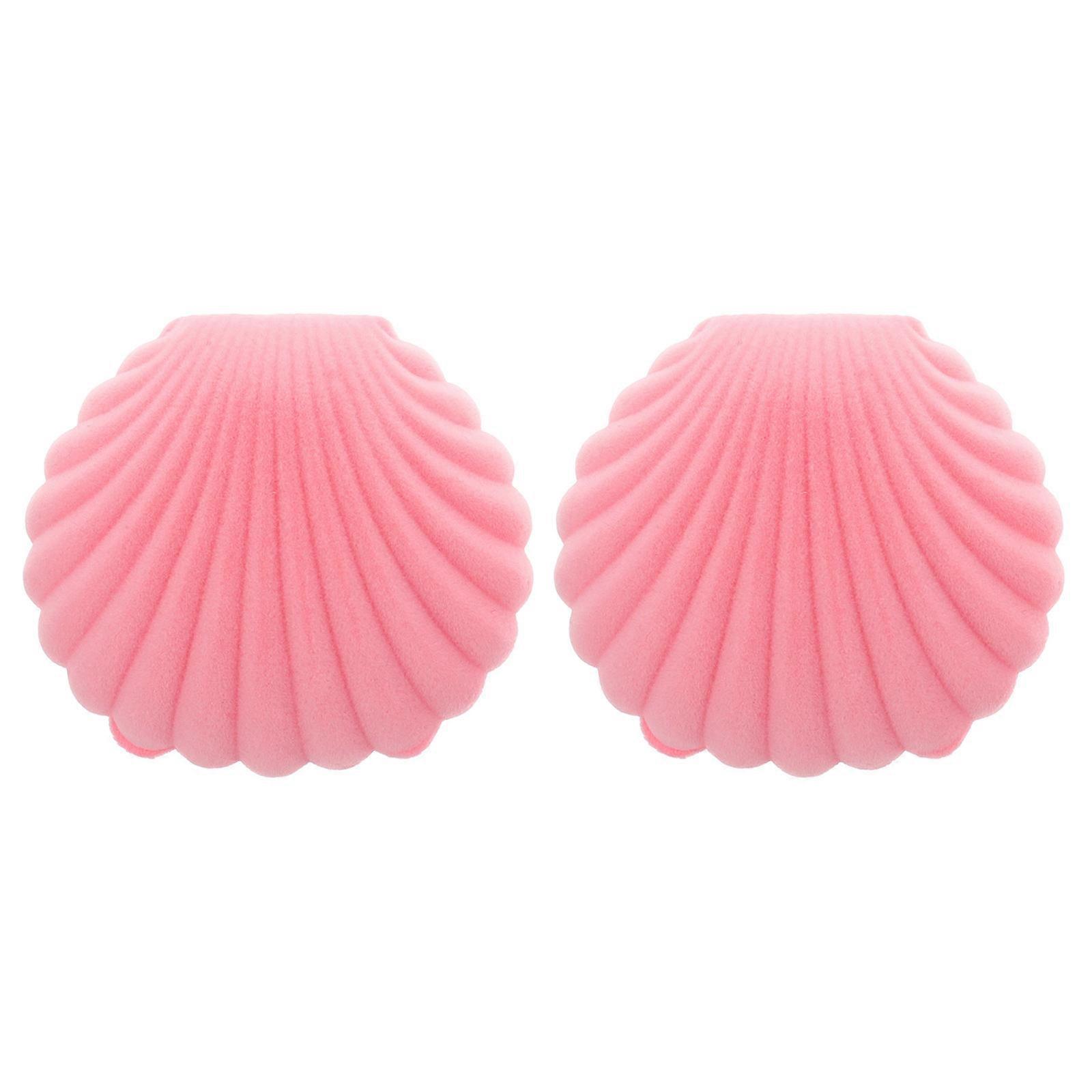 Shell Shape Jewelry Case 2Pcs Pink Durable Flocking Material for Storage Use