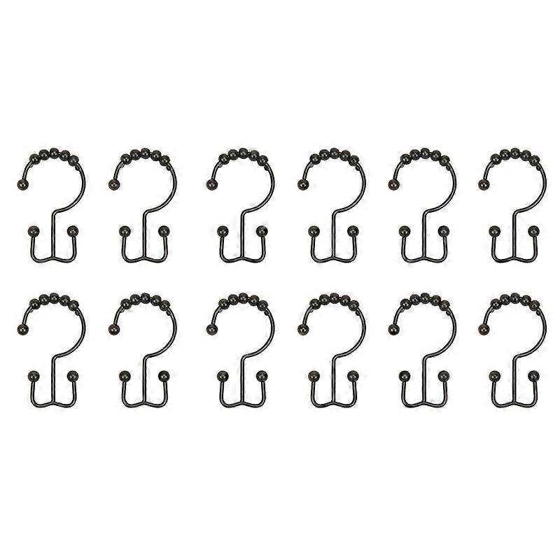 Shower Curtain Hook Ring Metal Double Sliding Shower Hook Ring Black