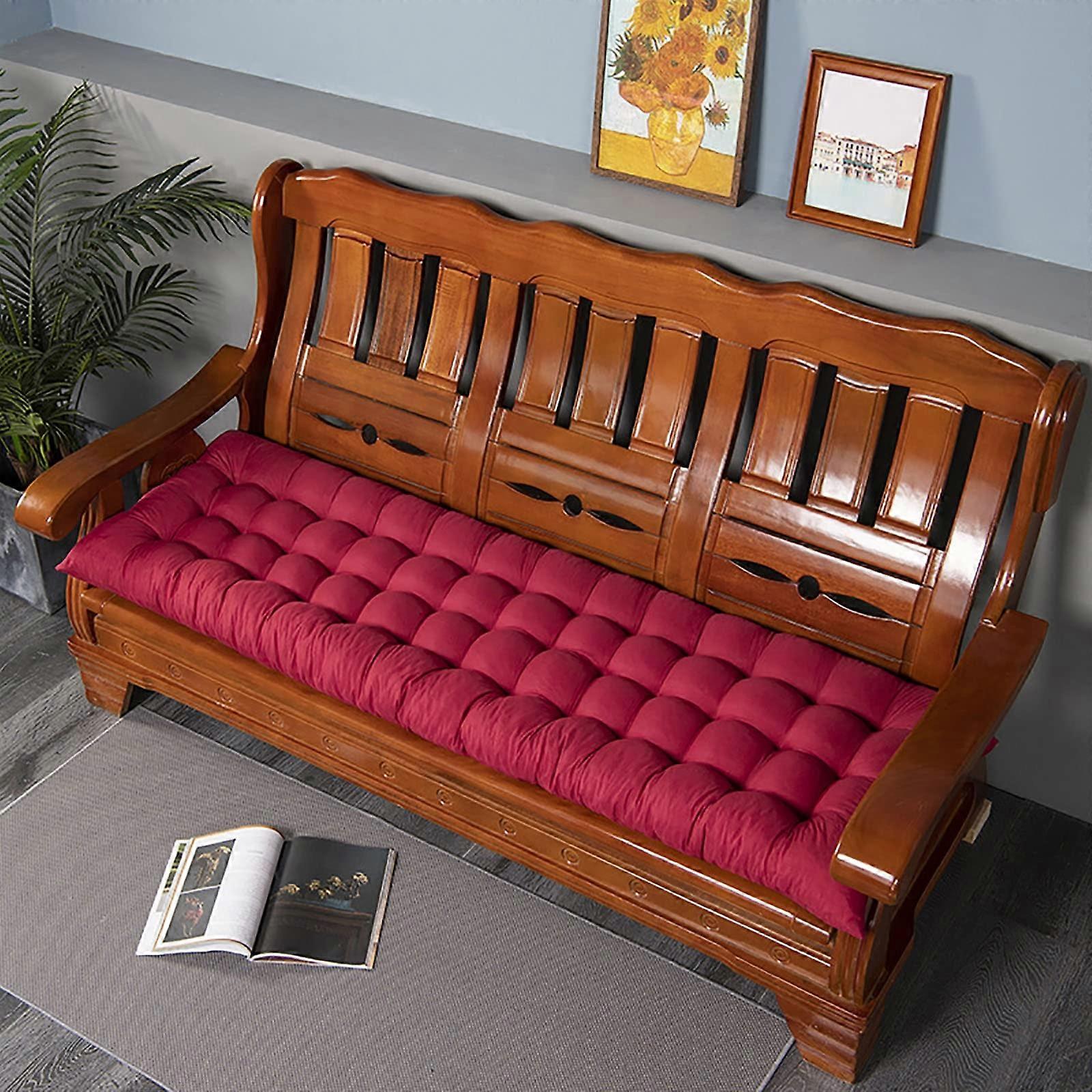 Thick Rectangular Garden Bench Cushion, Outdoor Seat Pad with Durable Padding and Secure Ties