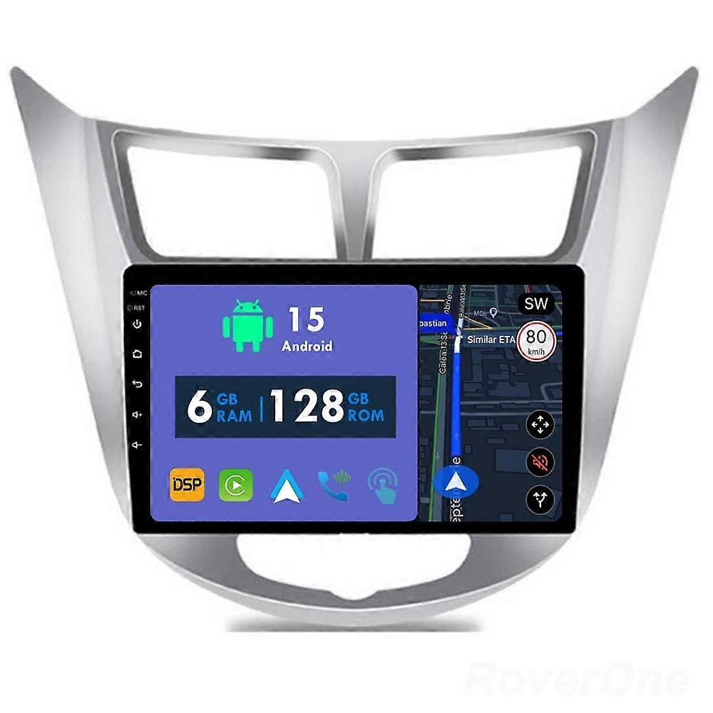 Car Radio 6G+128G CarPlay GPS Navigation Head Unit for Hyundai Solaris Verna 2010 - 2016 Android Auto Bluetooth Stereo Touch Screen