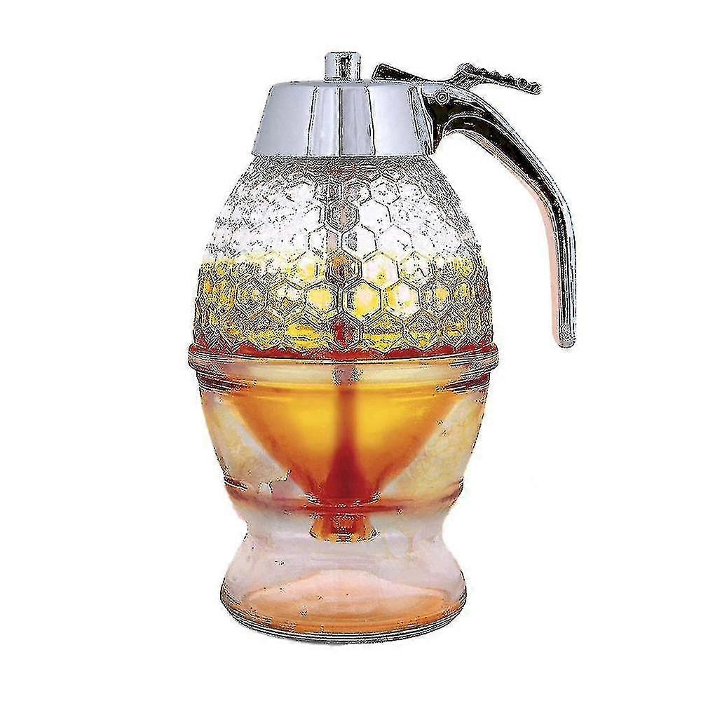 ハニーディスペンサードリップガラスなし - メープルシロップディスペンサーガラス - ハニーコーム型ハニーポット - スタンド付きハニージャー