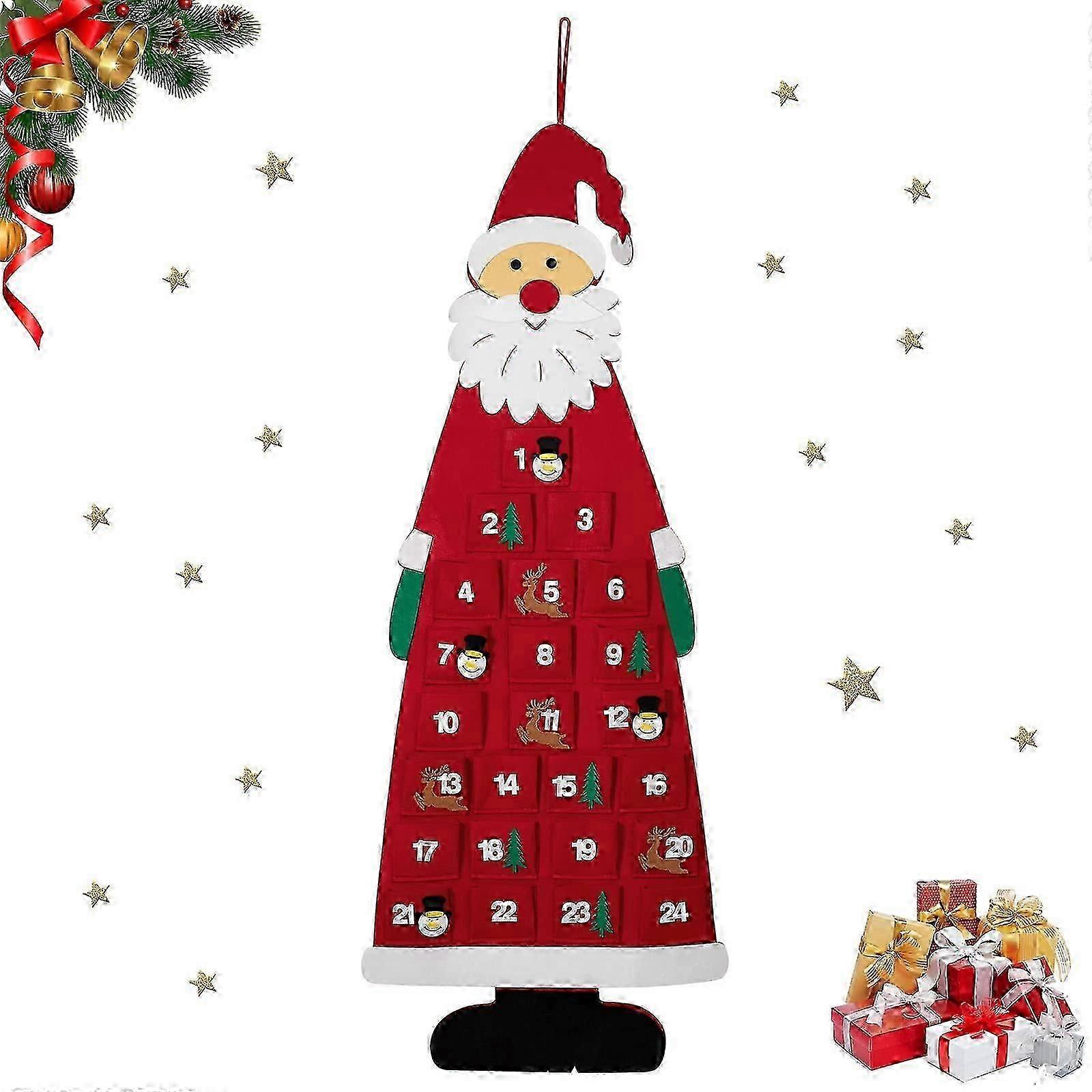 25-26 Christmas Felt Advent Calendar Red, Wall Hanging Santa Felt Advent Calendar with 24 Days Pockets Xmas Countdown to Christmas for Door