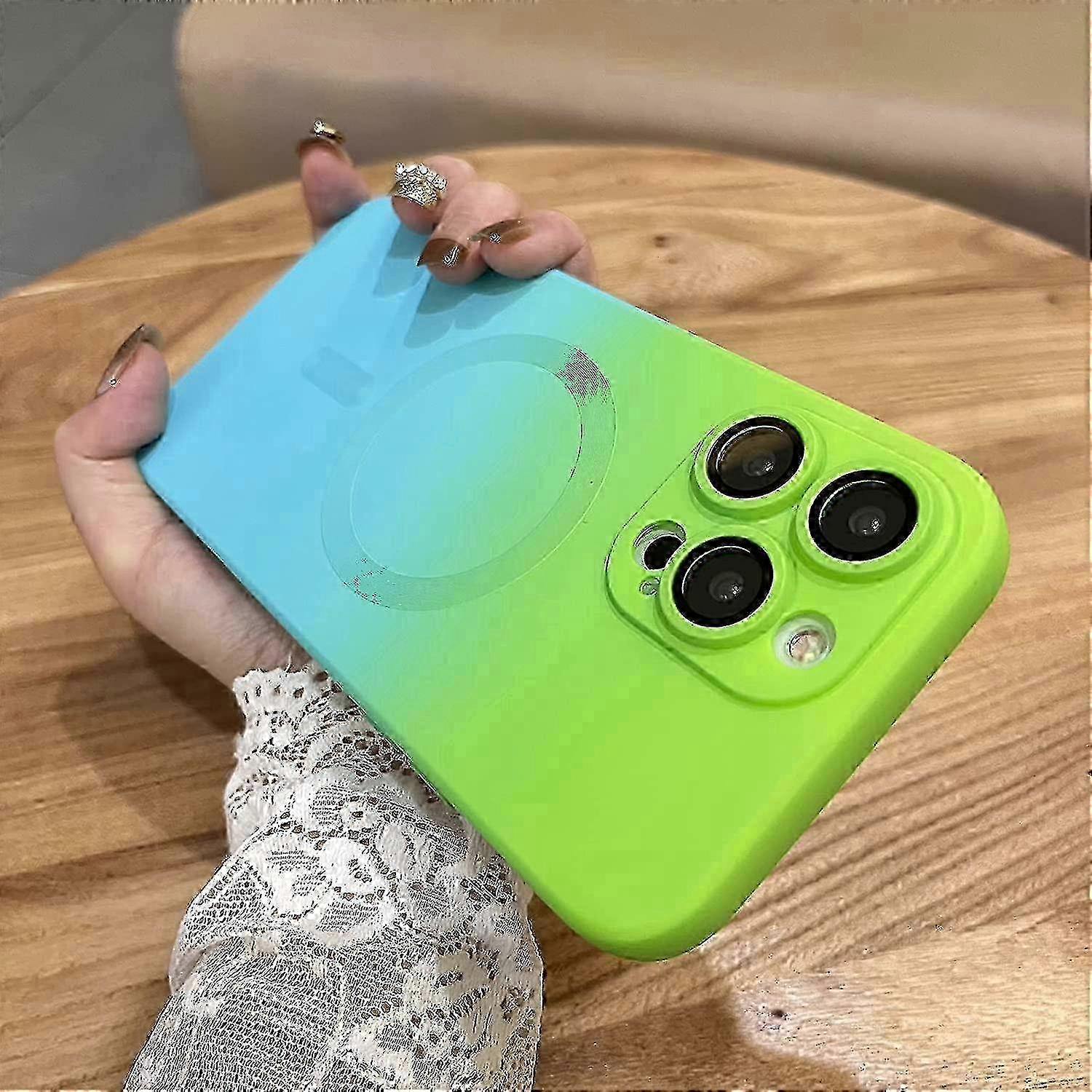 Gradient Color Magnetic Magsafe Case Compatible With Iphone 14 Pro Max, Matte Case With Camera Lens Protector