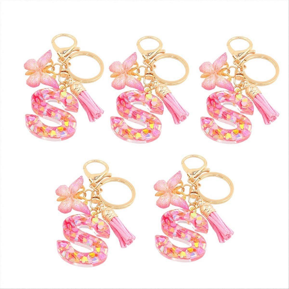 S type letter pendant pink cute initial keychain butterfly keychain