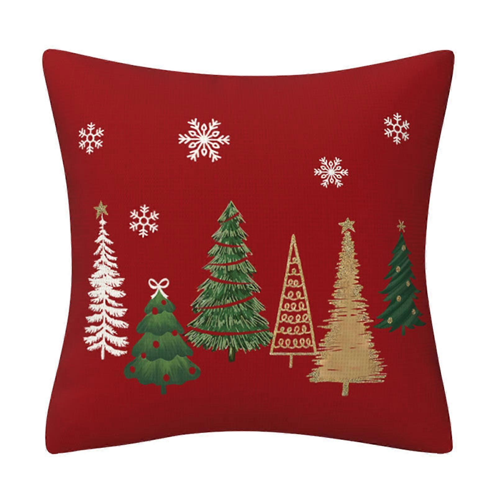 Polyester Pillow Cover With Christmas Tree Designs Sturdy Pillowcase For Sofa Multicolor