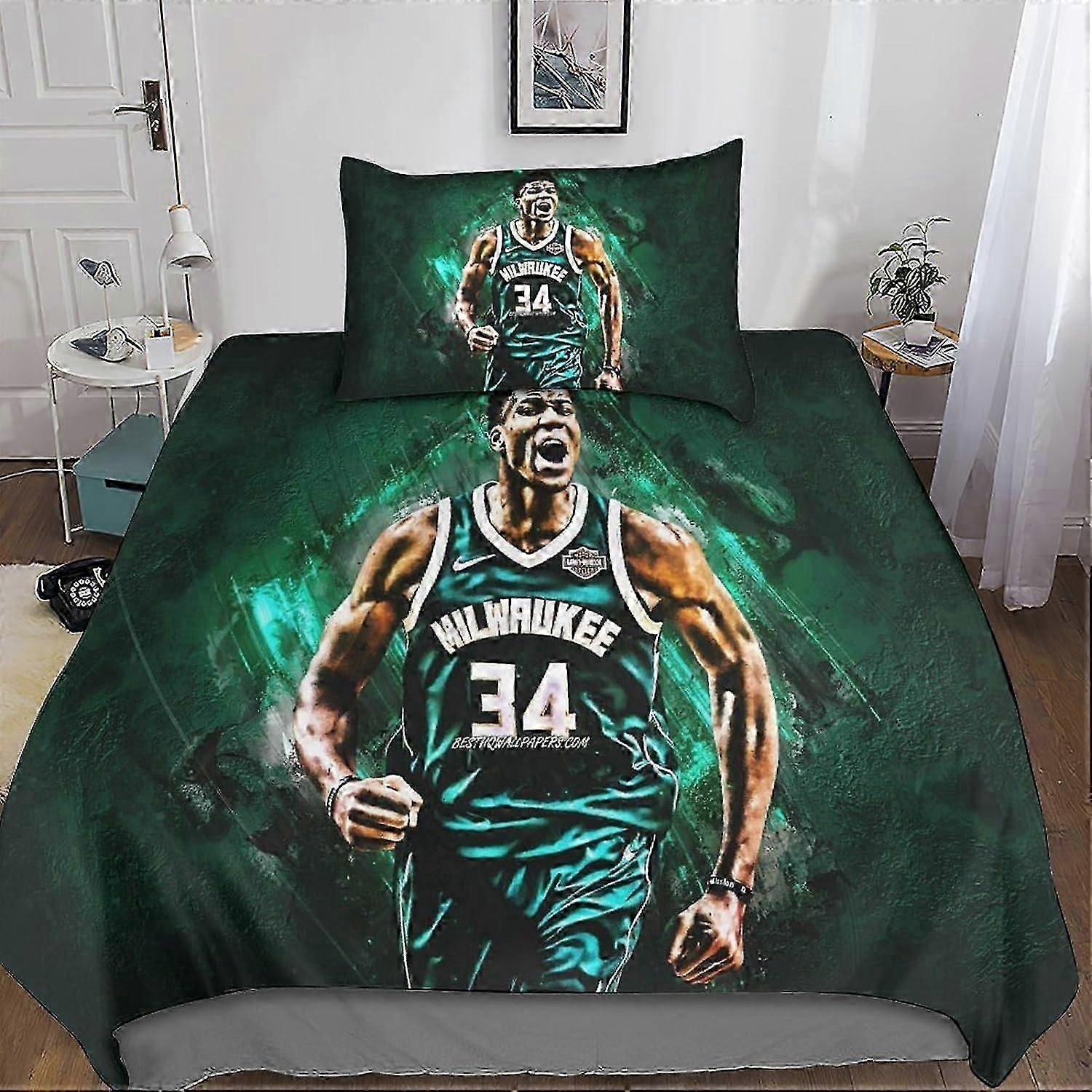 Giannis Antetokounmpo Duvet Cover 3D Bedding Sets para Crianças Adultas, Microfiber Bedding Set fronhas com fechamento com zíper 2 Pcs Single