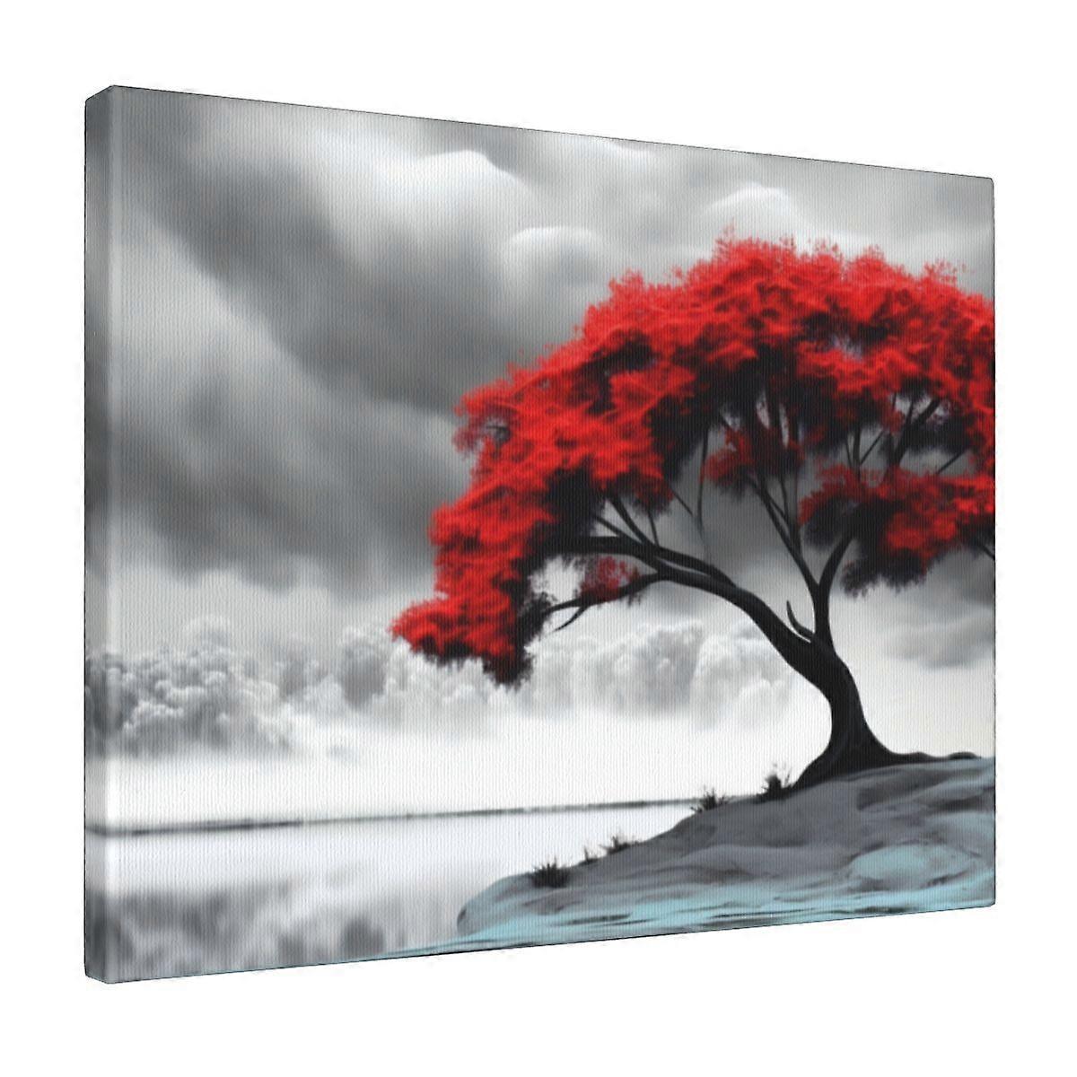 Canvas Wall Art Picture Red Tree Canvas Printing Modern 16x20in White