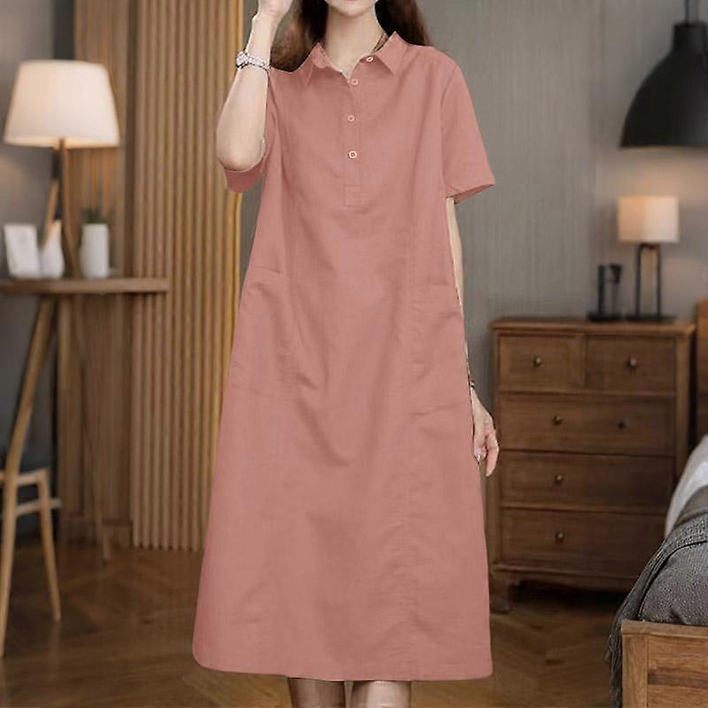 chinese dress ladies Zanzea Women's Fashion 5 Colors Long Sleeves Pocket V-Neck Tunic Dress Golden Yellow / XL