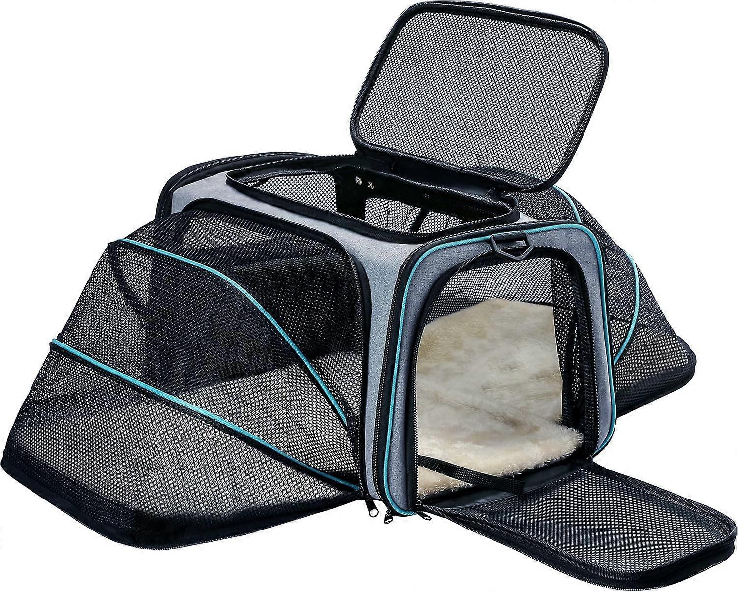 Dog and Cat Carrier: Airline Approved Soft-Sided Expandable Pet Carrier with Removable Fleece Pad and Pockets (Expandable on 2 Sides)