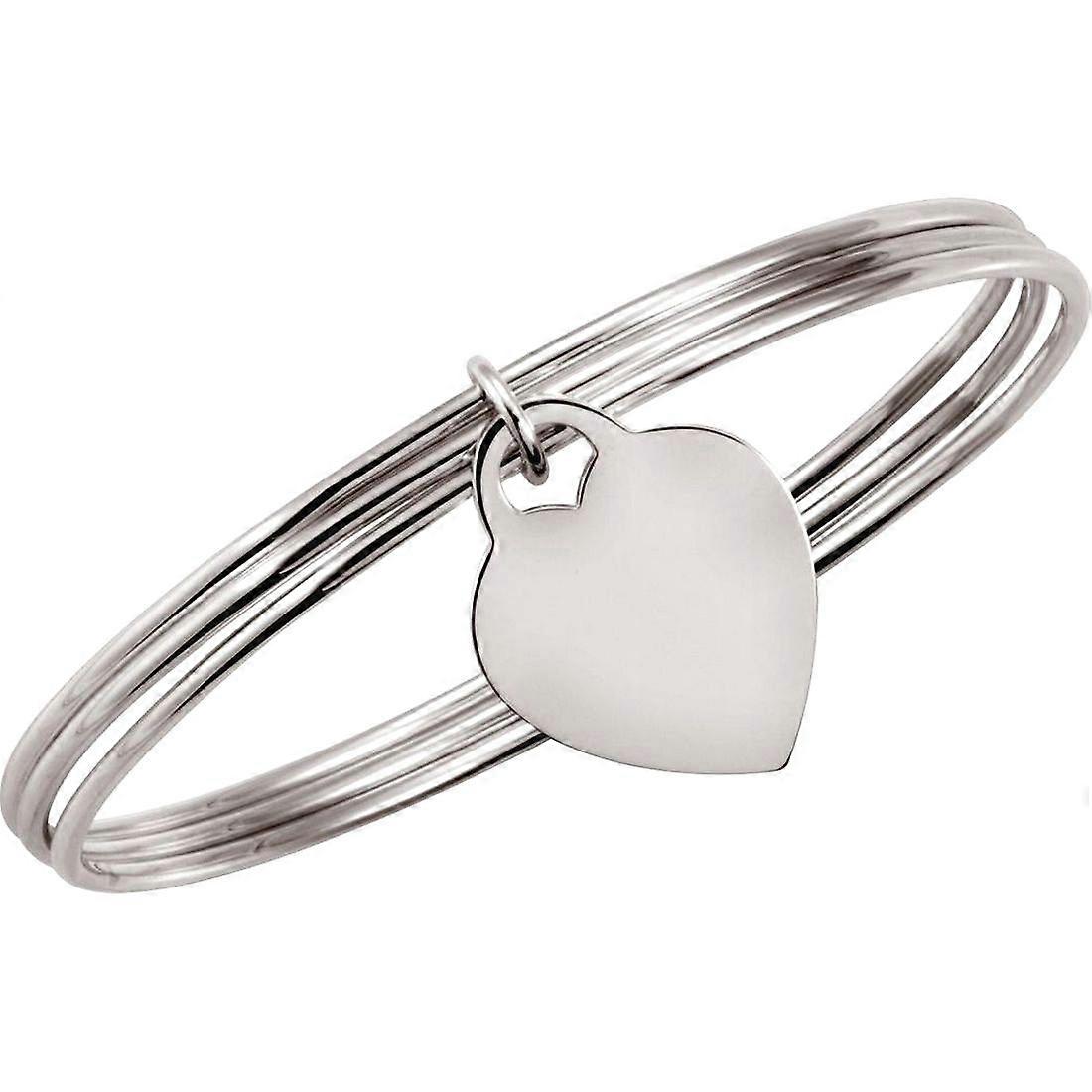 Pulseira tripla em prata de lei 925 com pingente de coração, 20 cm (8 polegadas), para mulheres.