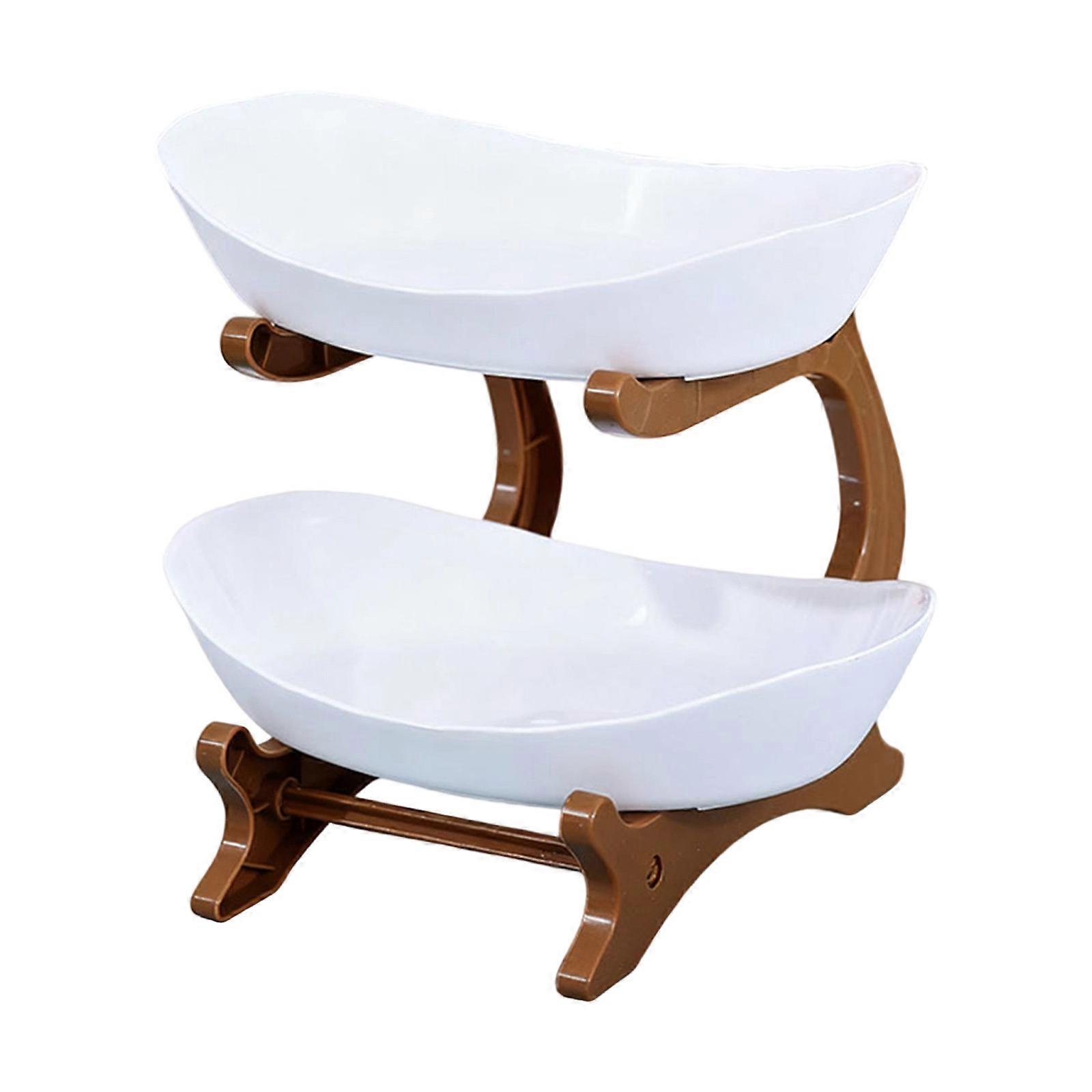 2 Tiered Serving Stand For Treats Appetizers Quick Assembly Space Efficient Kitchenwares for Baking Enthusiasts  white brown