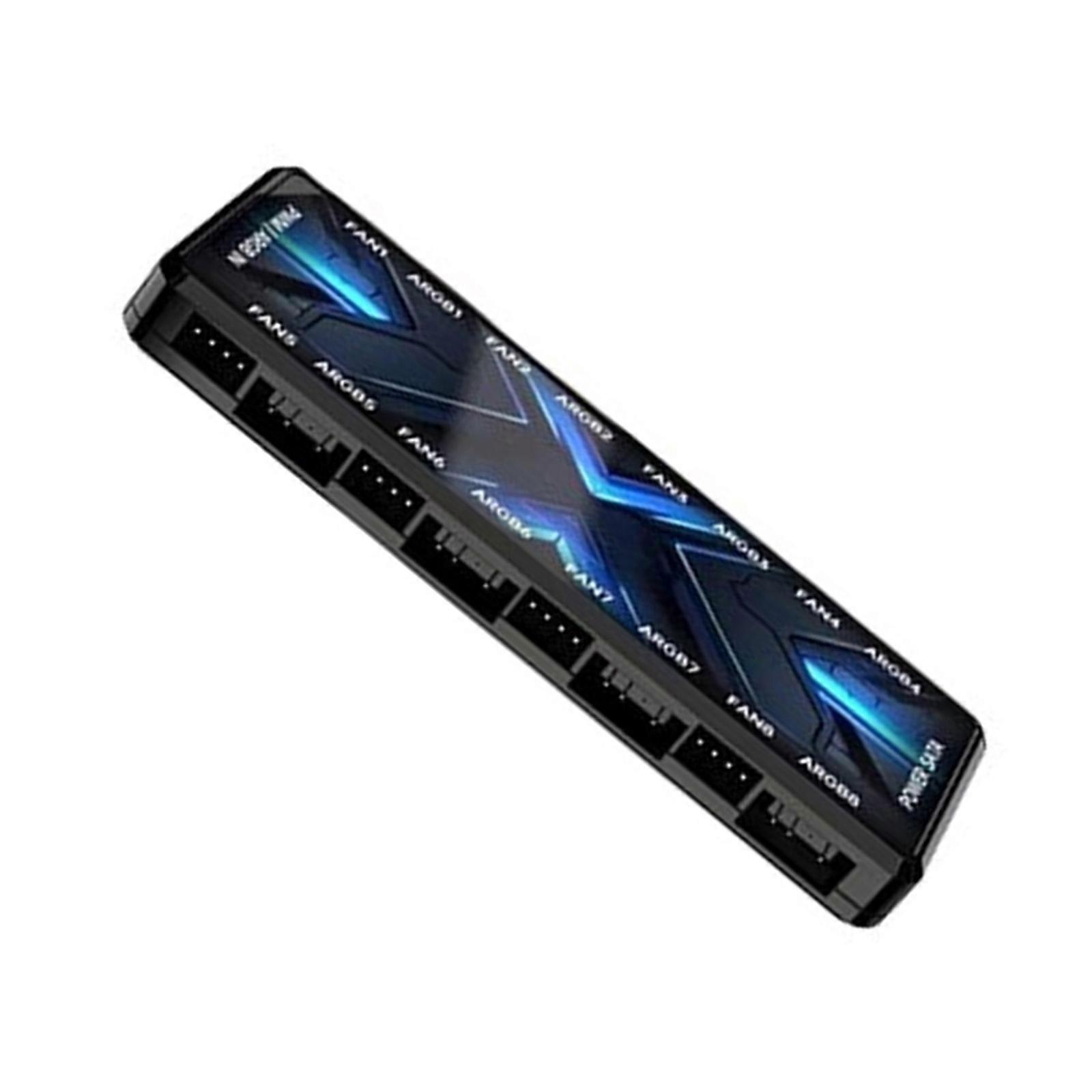 ARGB PWM Fan Hubs Controller With Magnetic Back, Addressables 5V 3Pin 12V 4Pin 8 Port for Fans and LEDs Multicolor