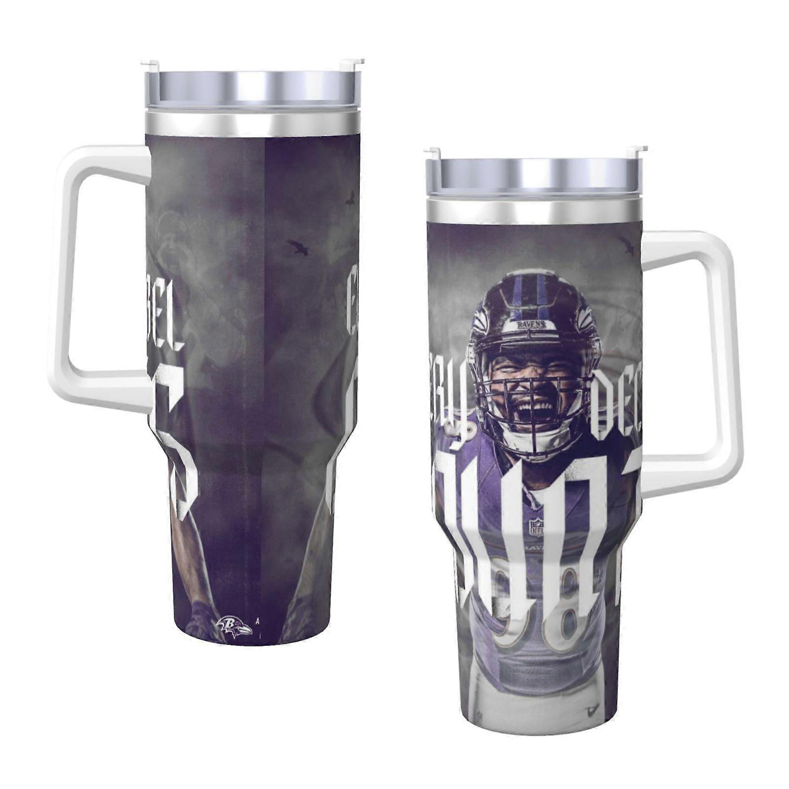 Ravens Football Team Custom 40oz Ice Cup with Handle, Large Capacity Straw Water Bottle, Compatible with Car & Office Use