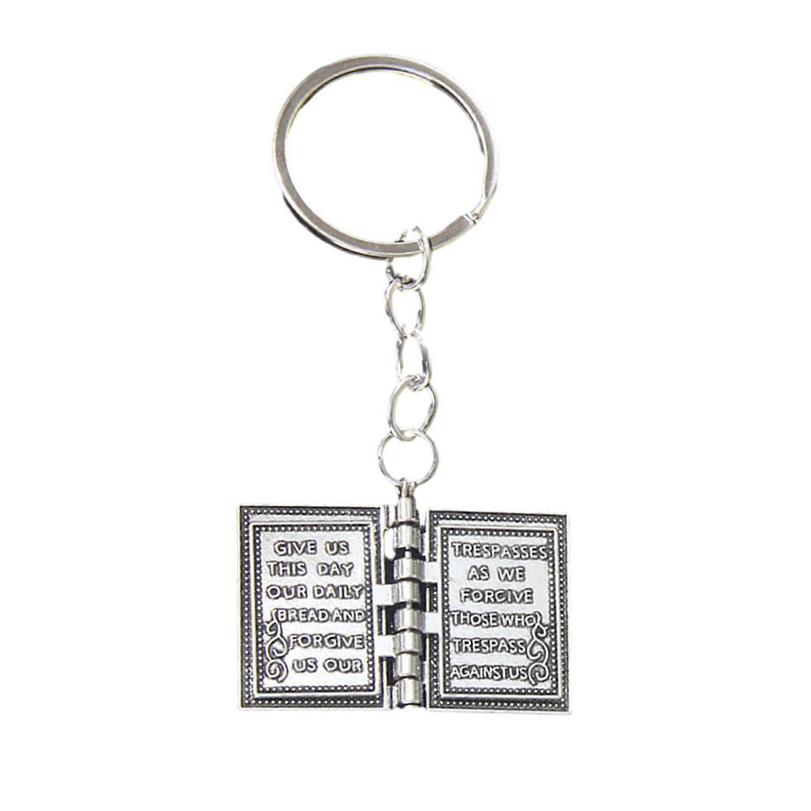Jikaix Christian Cross-shaped Keychain Alloy Keychain with Mini Book Pages Faithful Bag Charm Christian Anniversary Gift