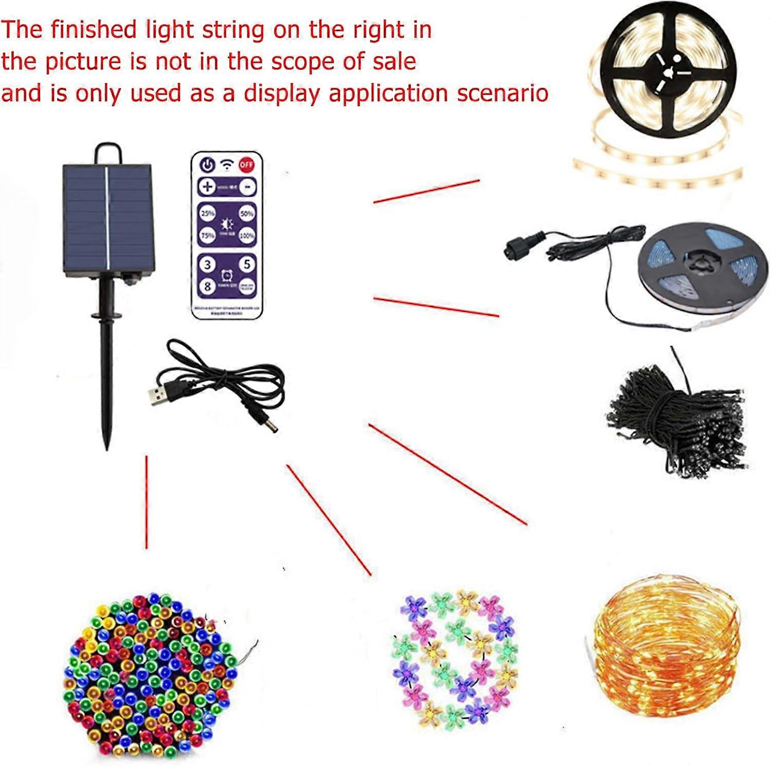 Solar String Lights with Remote Control, 8 Modes Waterproof Outdoor Solar Lights for Garden 24V