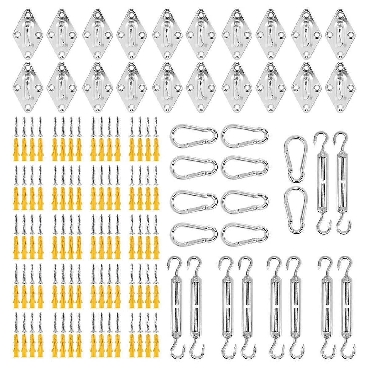 200Pcs Shade Sail Fixing Kit, Sun Shade Hardware Kit 6 Inch for Triangle Rectangle Sun Shade Sail Installation