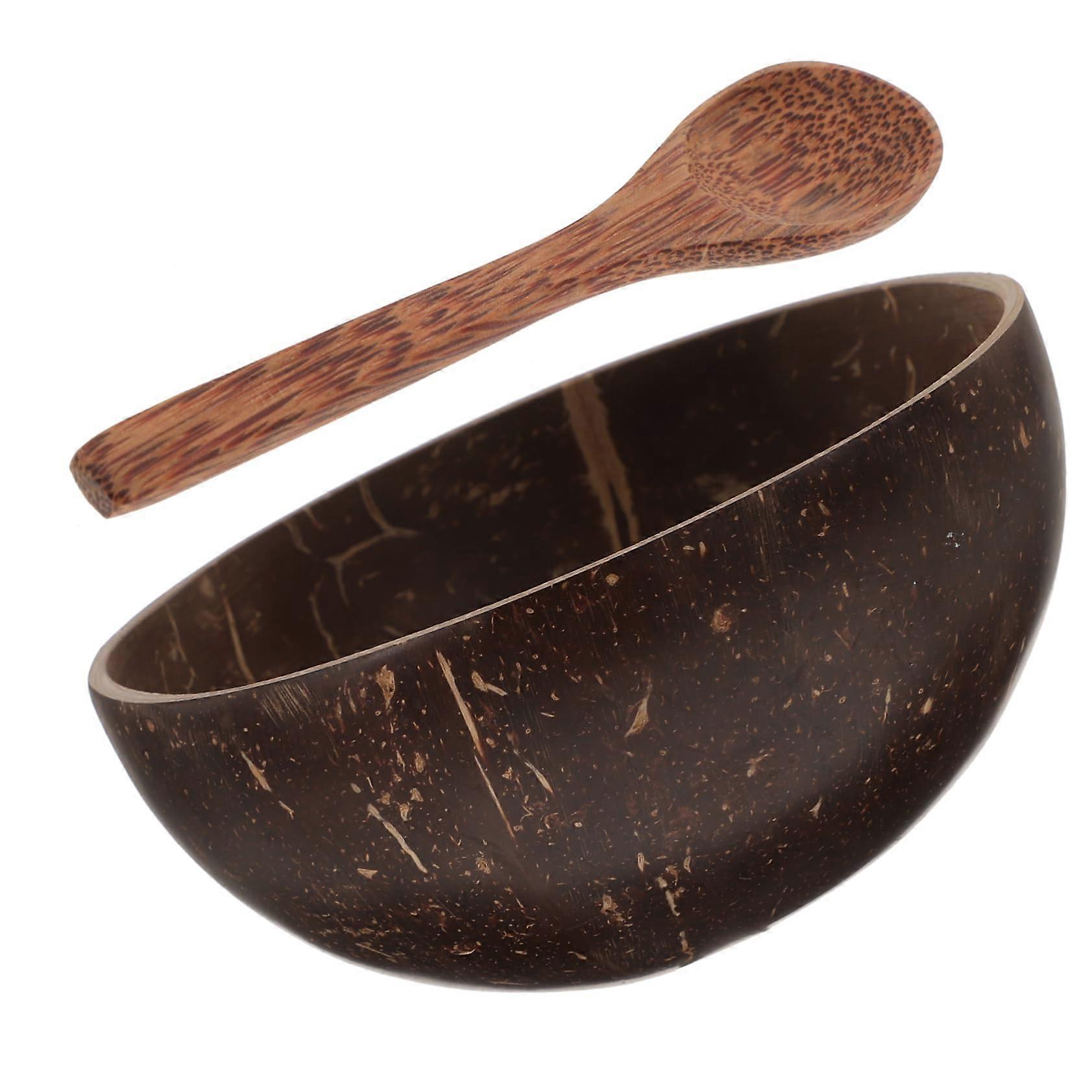 Coconut Shell Bowl with Spoon, Handmade Eco Friendly Salad and Dessert Bowls for Tropical Parties