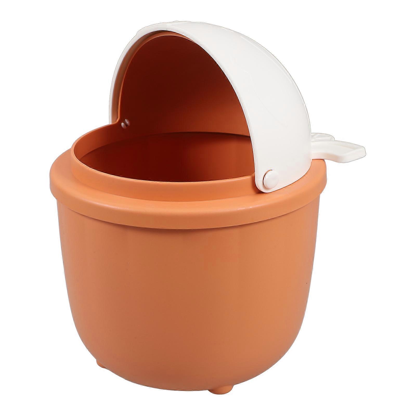 Cute Rabbit Design Mini Trash Can with Flip Lid for Home Use Orange Small Desktop Garbage Can 2.5L