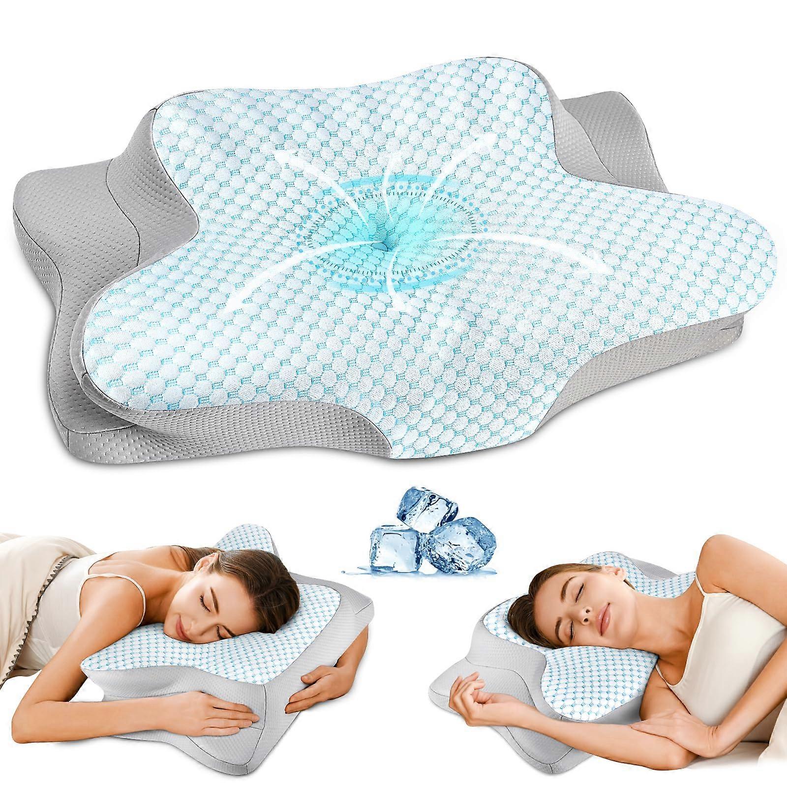 Cervical Pillow with Cooling Memory Foam, Ergonomic Neck Support, Breathable Ice Silk Cover, Dual Heights for Side and Back Sleepers