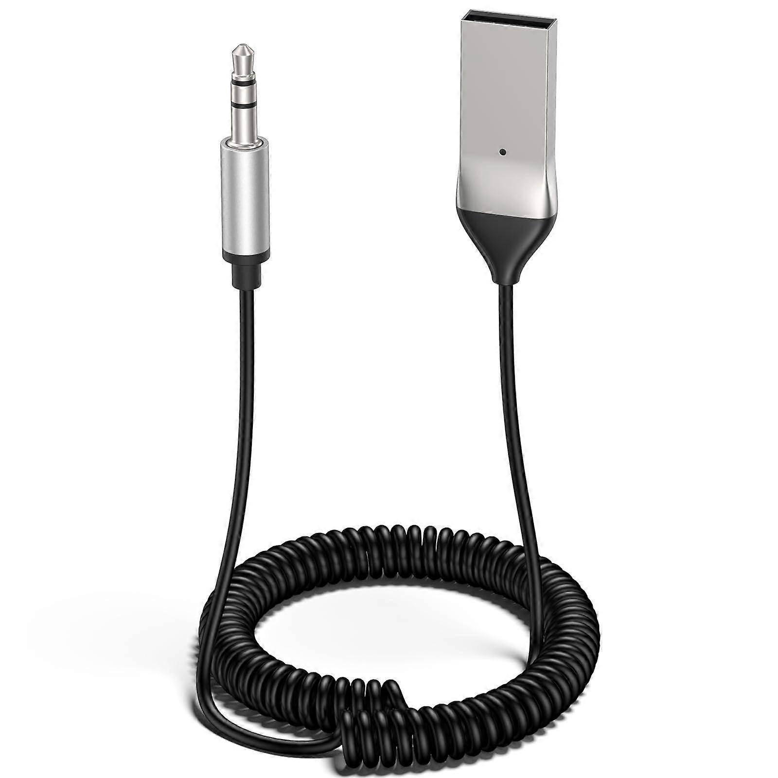 Bluetooth 5.3 AUX Audio Adapter with Mic, USB to 3.5mm Receiver for Car and Home Music Streaming