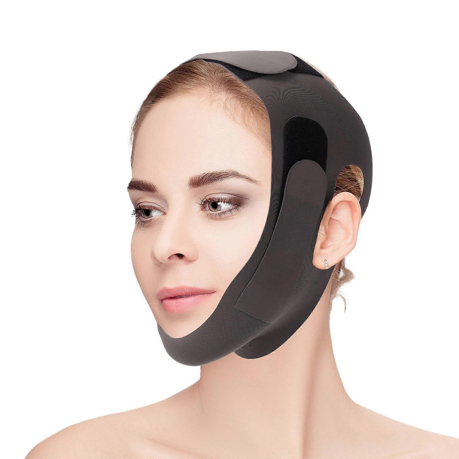 V Line Lifting Mask Adjustable Breathable Strap for Double Chin Reduction and VShaped Face Lift Black