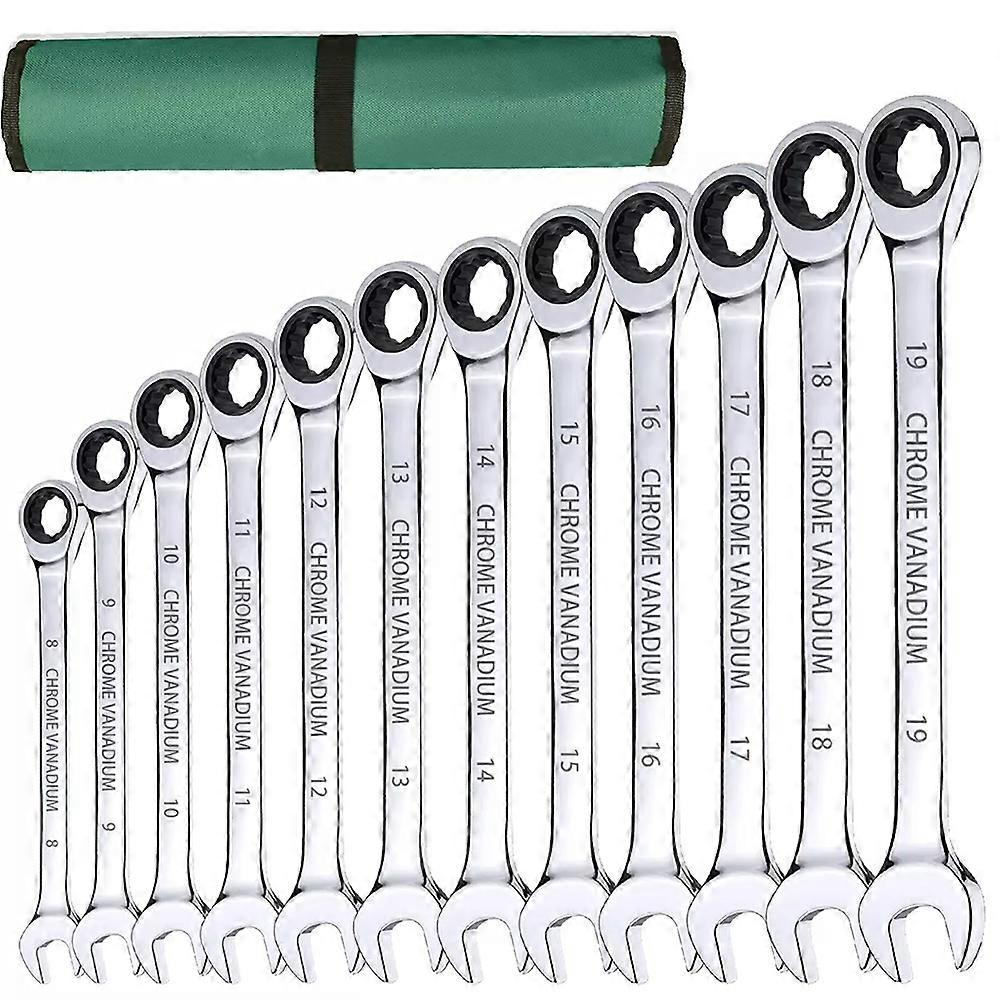 12PCS 72 Tooth Ratchet Spanner Set 8-19MM Fixed Head Combination Wrench Set Tool