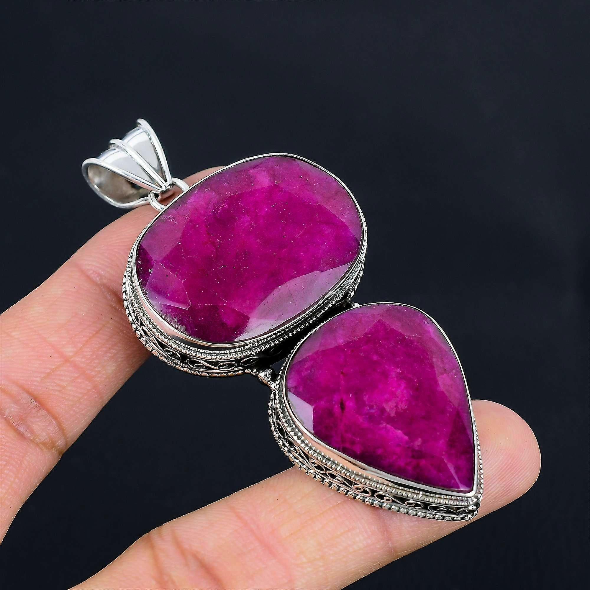 Ruby Gemstone Pendant Solid 925 Sterling Silver Pendant Jewelry Gift For Unisex