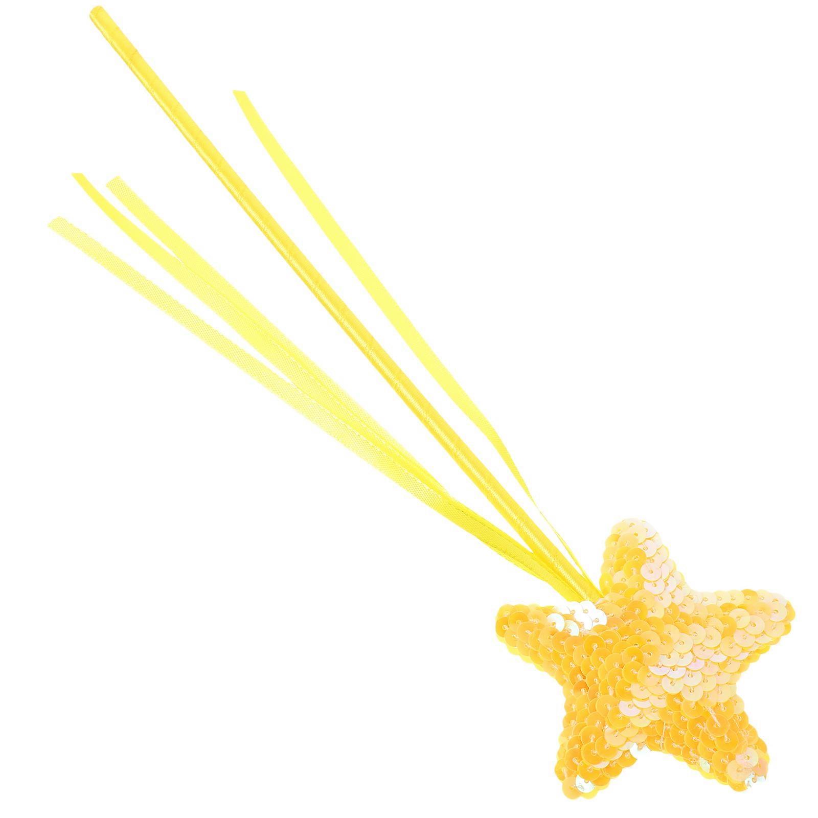 Bright Yellow Star Cat Teaser Wand for Interactive and Active Kittens Plastic Material