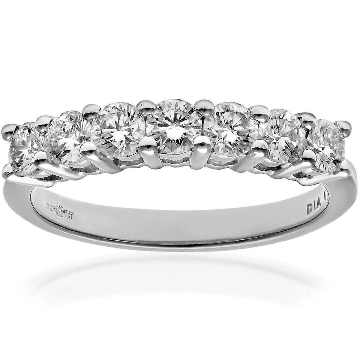 Jewelco London 18ct White Gold Round 3/4ct Diamond 7 Stone Claw Set Half Eternity Ring 2.5mm