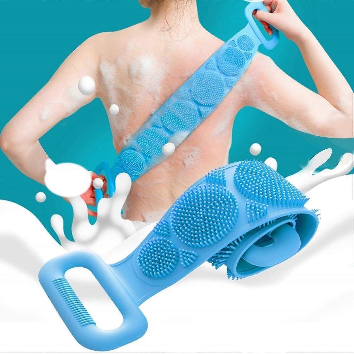 Silicone Back Scrubber with Extendable Long Handle, DualSided Exfoliation for Shower